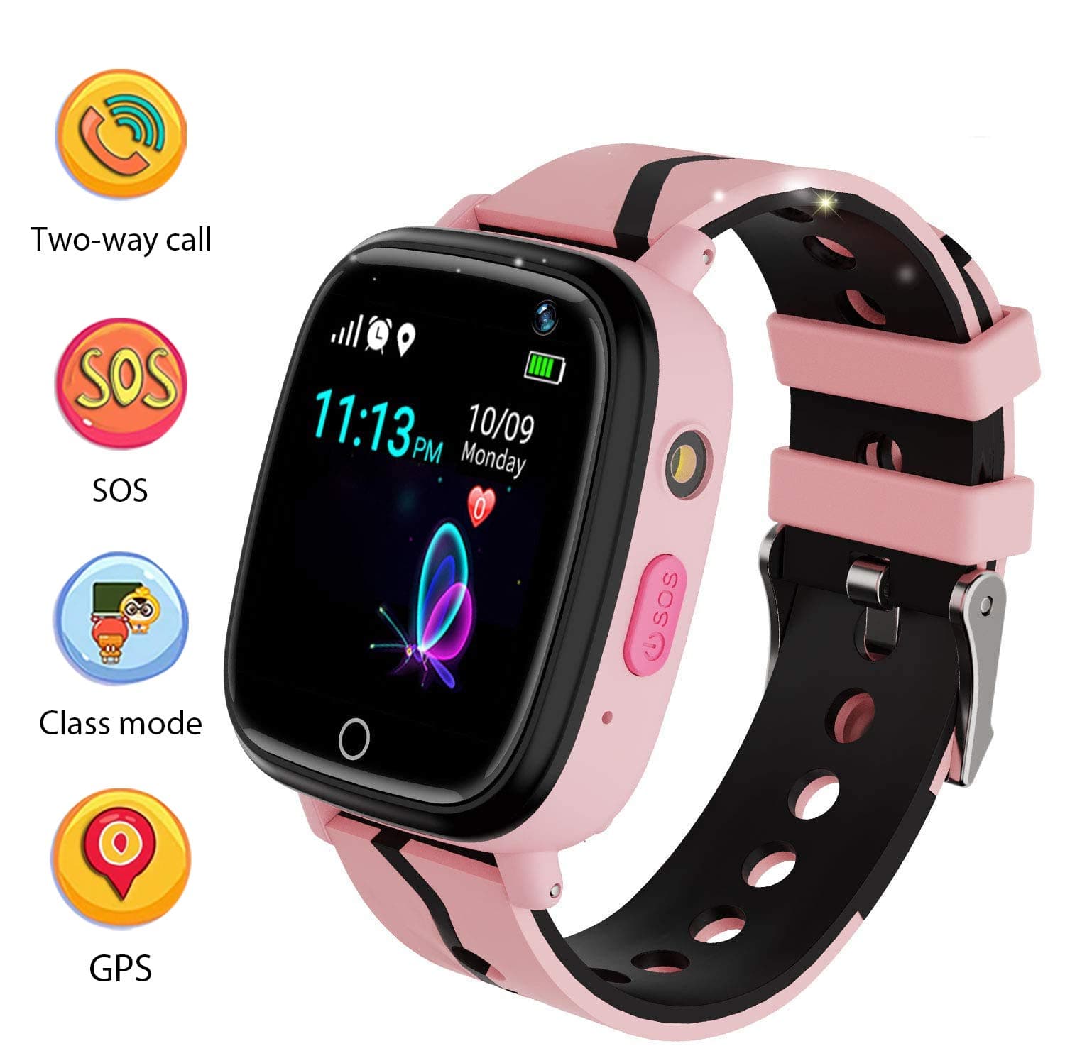 Kids GPS Smart Watch Phone Step Pedometer Tracker Anti-lost Touch Screen Chat Voice Flashlight Camera Alarm Clock SOS with Learning Game Birthday Gift Toys for Boys Girls (pink)