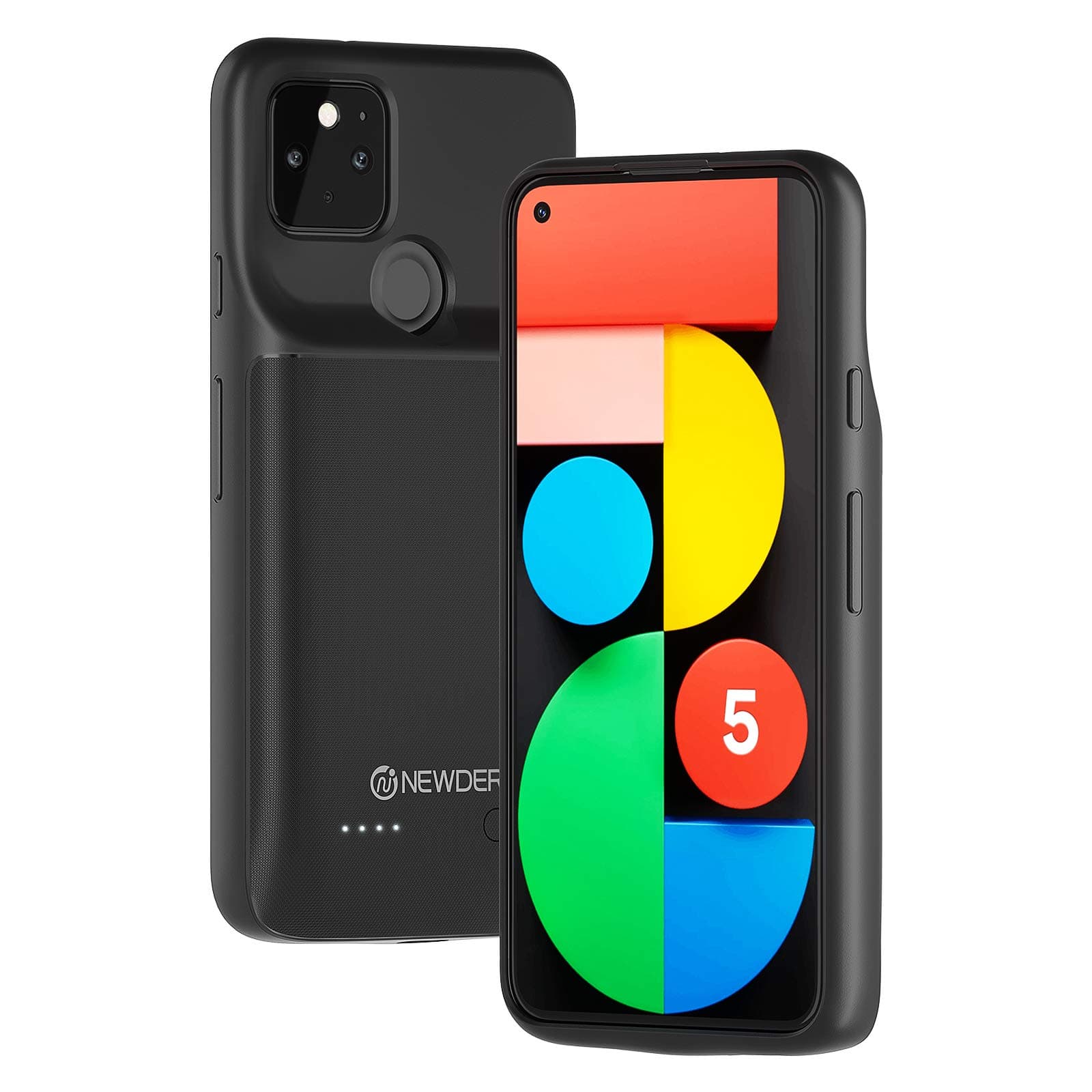 NEWDERY Battery Case for Google Pixel 5 (5G), 4700mAh Slim Portable Protective Extended Charging Case with Full Edge Protection, Rechargeable Battery Charger Case for Pixel 5 Black