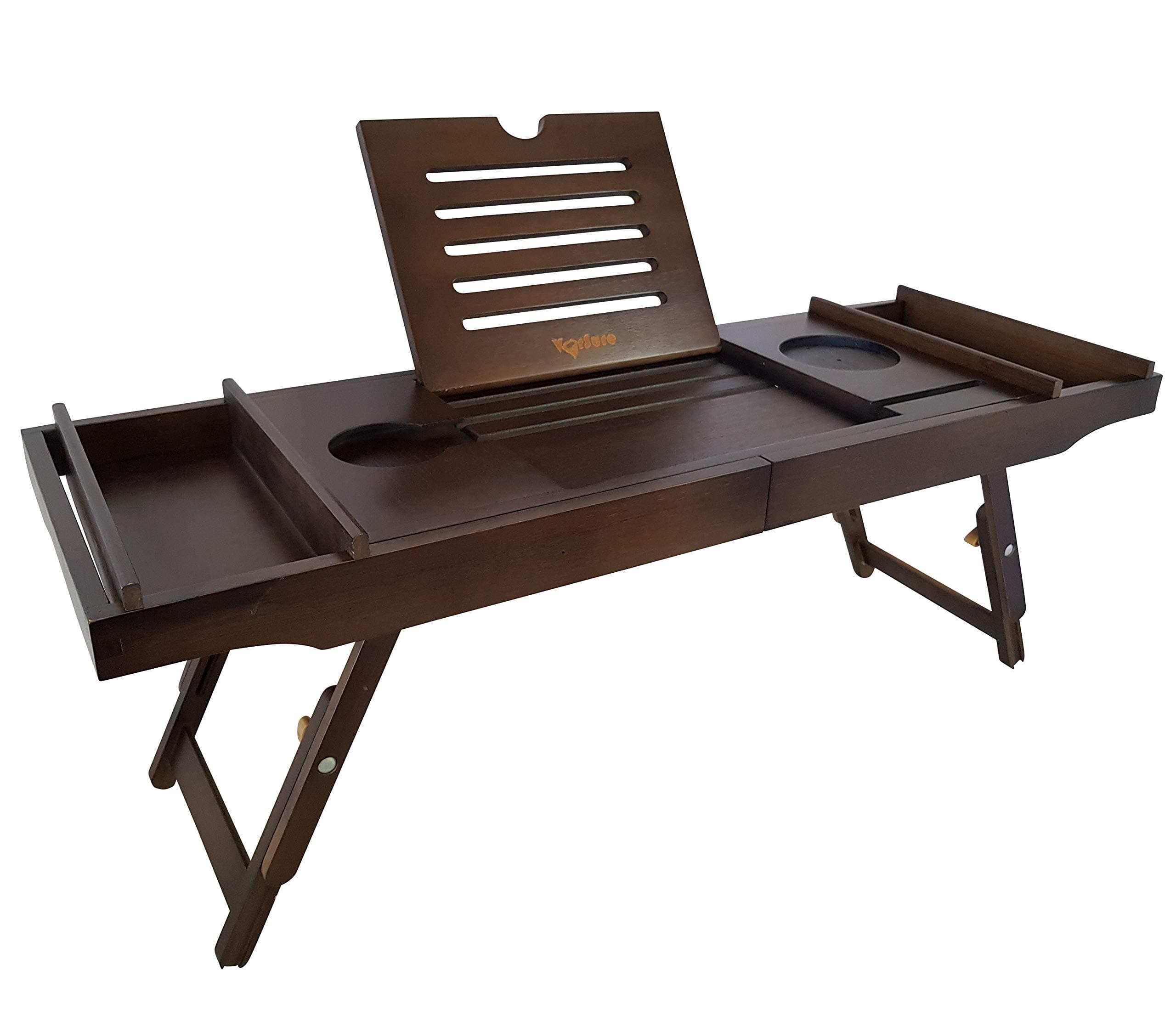 Vorsure Luxury Eco-friendly Natural Wooden Bamboo Bath Caddy, Bed Tray, Laptop Tray, Multiple Use (Dark Brown Wood)