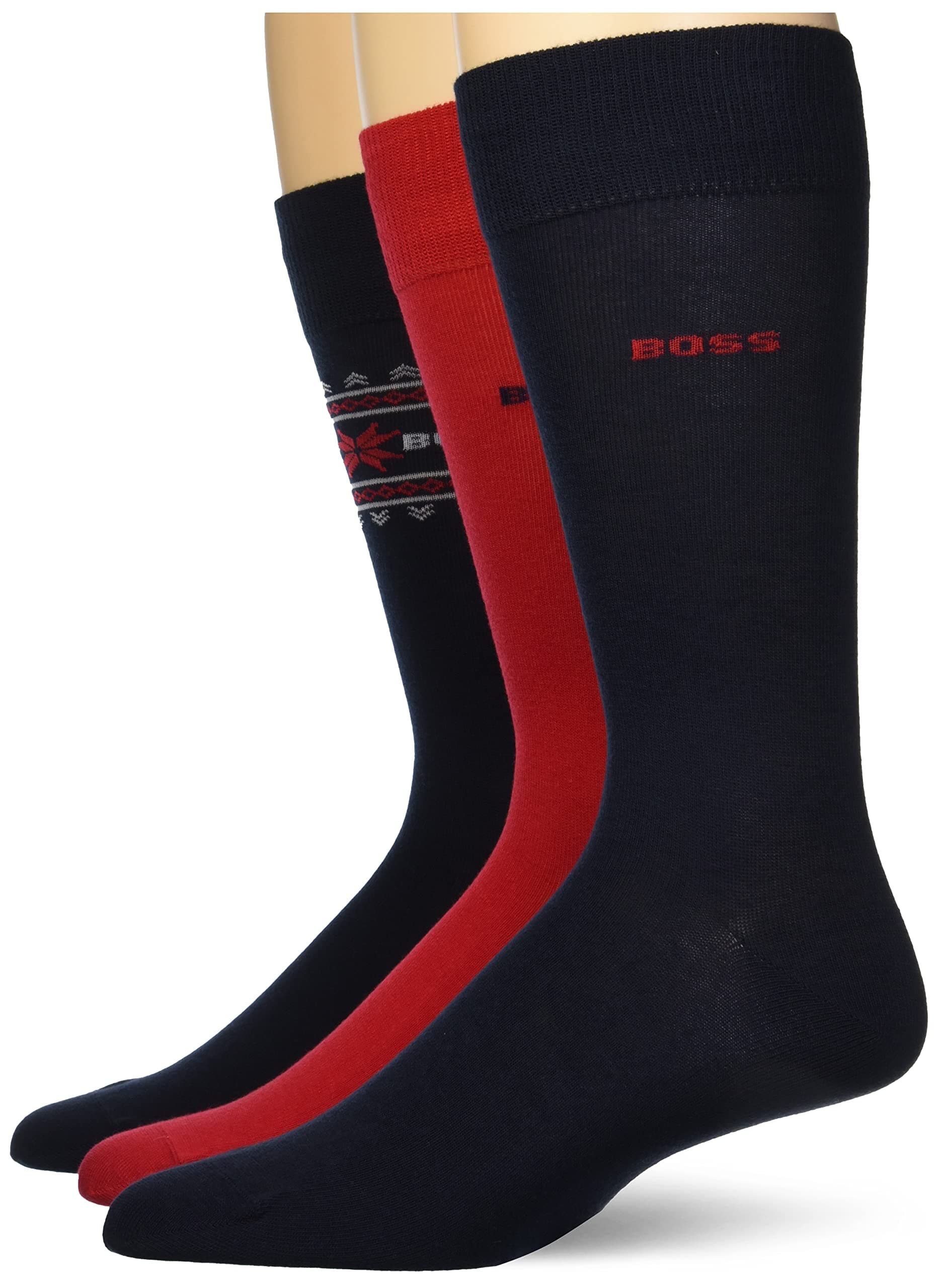 BOSSMens 3-pack Seasonal Cotton Gift Set Casual Sock, Peacock/Bright Scarlett/Peacock Seasonal, 7-13 US