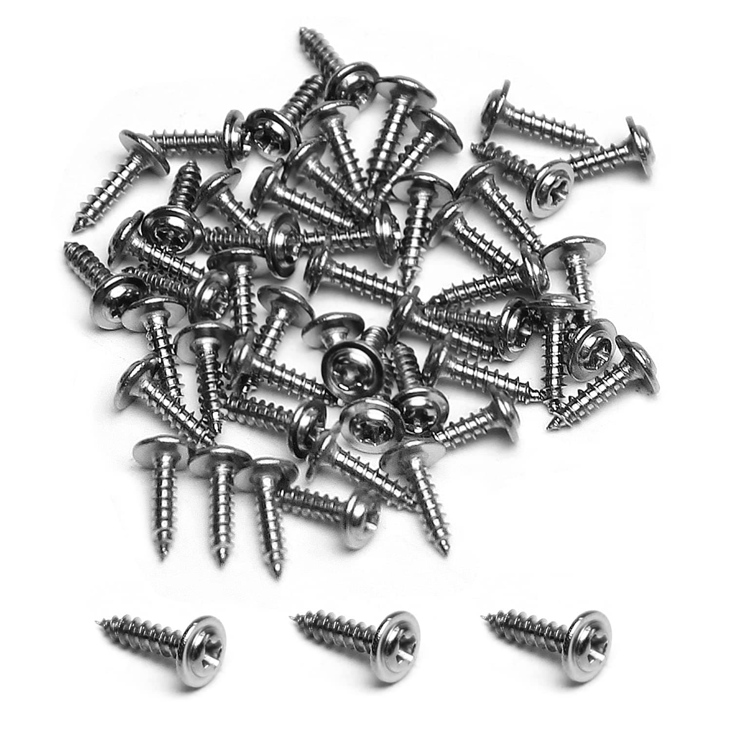 MroMax M2 x 8mm Self Tapping Screws, 304 Stainless Steel Self Tapping Machine Screws Full Threaded Phillips Pan Head with Washer Screw Fasteners Silver Tone 50Pcs