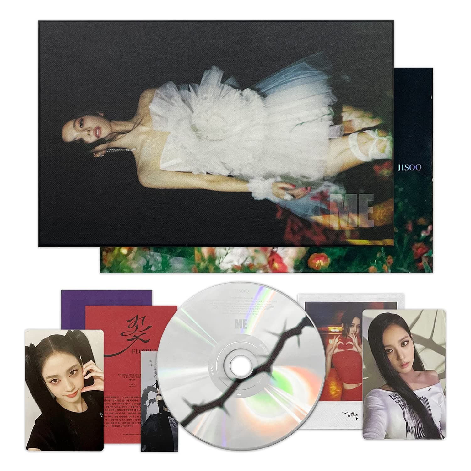 JISOO OF BLACKPINK - First Single Album [ME] (Black Ver.) Photobook + CD + Selfie Photocard + Polaroid + Lyrics Paper + Bookmark + Selfie Photocard + Double-Sided Poster + 2 Extra Photocards