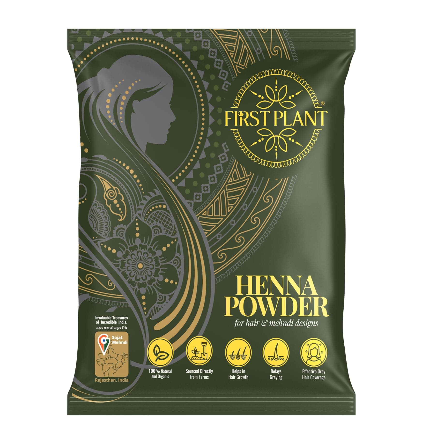 Premium Rajasthani HENNA POWDER, 100% ORGANIC Henna with GI Tag for Hair Colour and Hair Care (400 gm)