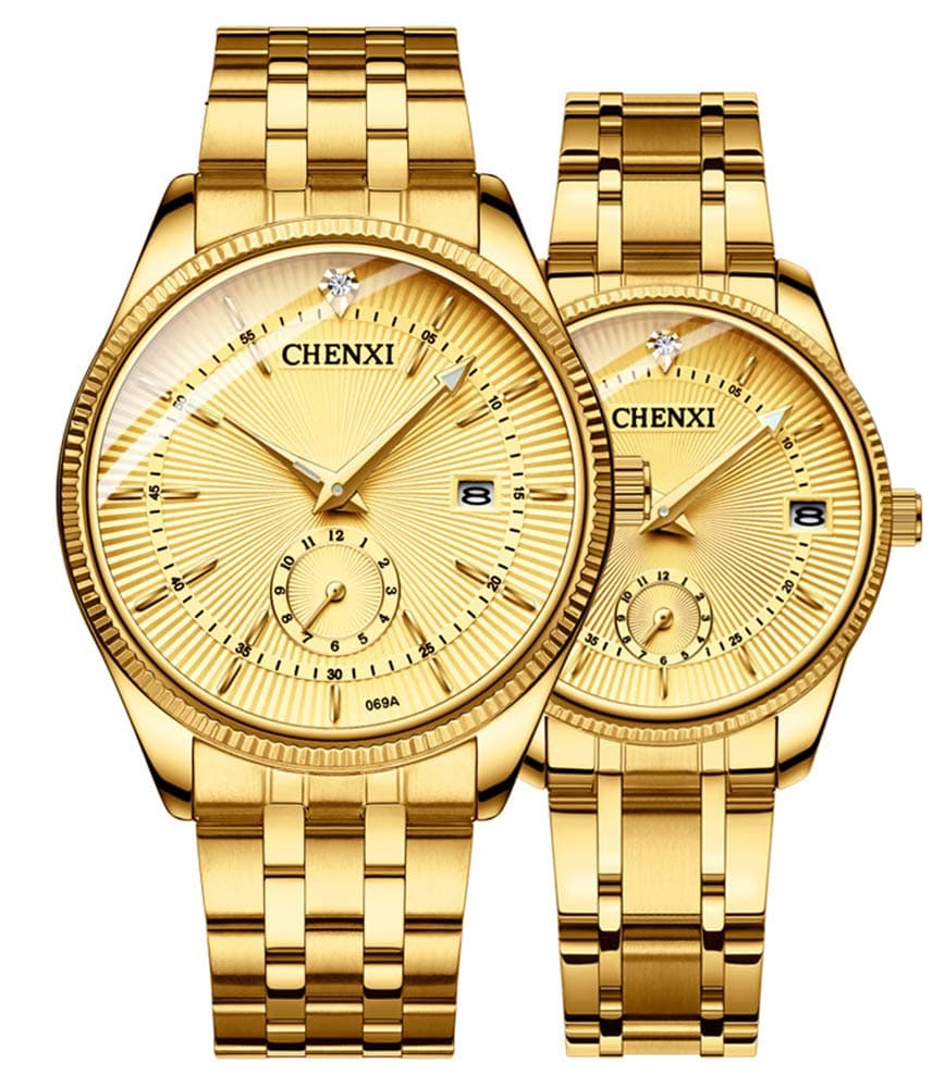 Couple Watches Dress Wrist Watch Golden Watch Men Women Stainless Steel Waterproof Quartz Watch