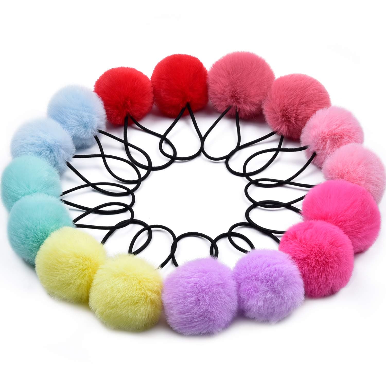 MORGLES Pom Pom Hair Ties, 16pcs Pom Pom Elastic Hair Ties Hair Pom Poms Fluffy Ponytail Holders PomPom Hair Band for Girls Toddlers Pigtail,8 Colors/2 inches