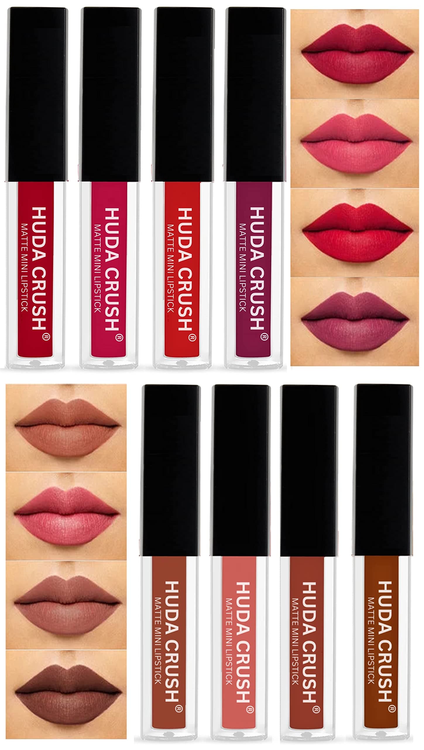 BEAUTY Mini Lipsticks Combo Pack of 8 Liquid Matte Lipstick Set, Red and Nude Edition