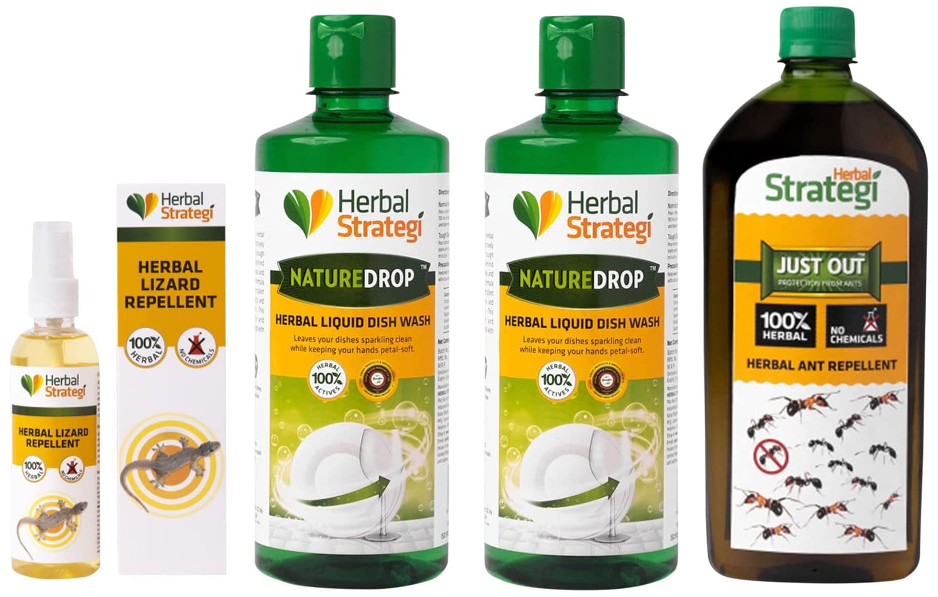 STRATEGI Herbal Lizard Repellent Spray, 100ml & Natural Dishwash Liquid Gel Pack Of 2 (500ml Each, Lemon Oil)| Skin Safe, Baby Safe&Pet-Friendly & Herbal Ant Repellent Spray Refill, Lemongrass, 500 ml