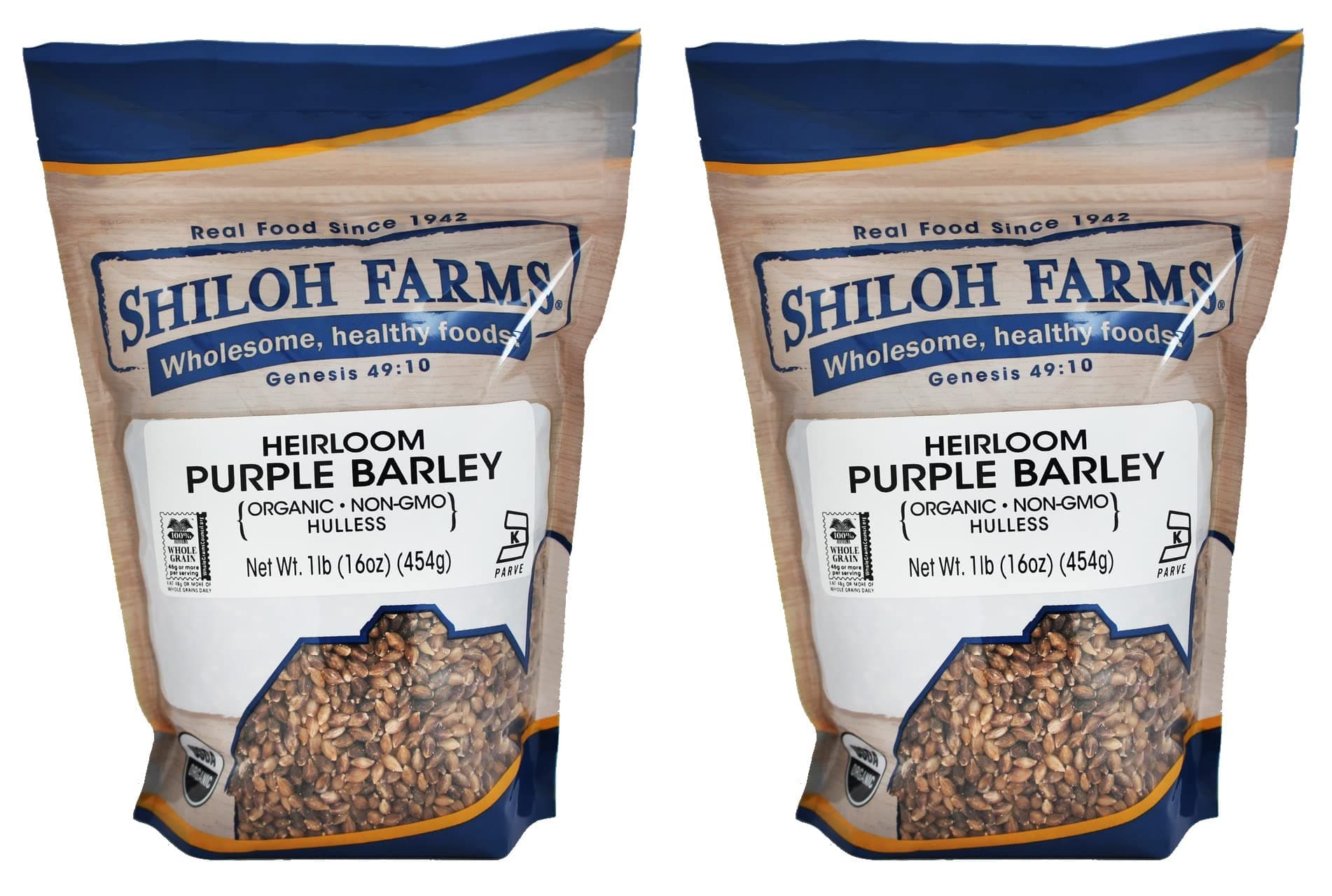 Shiloh Farms Heirloom Organic Hulless Purple Barley - Whole Grain - 16 Ounce Bag (Pack of 2) - ONE OF THE MOST NUTRITIOUS GRAINS ON EARTH!