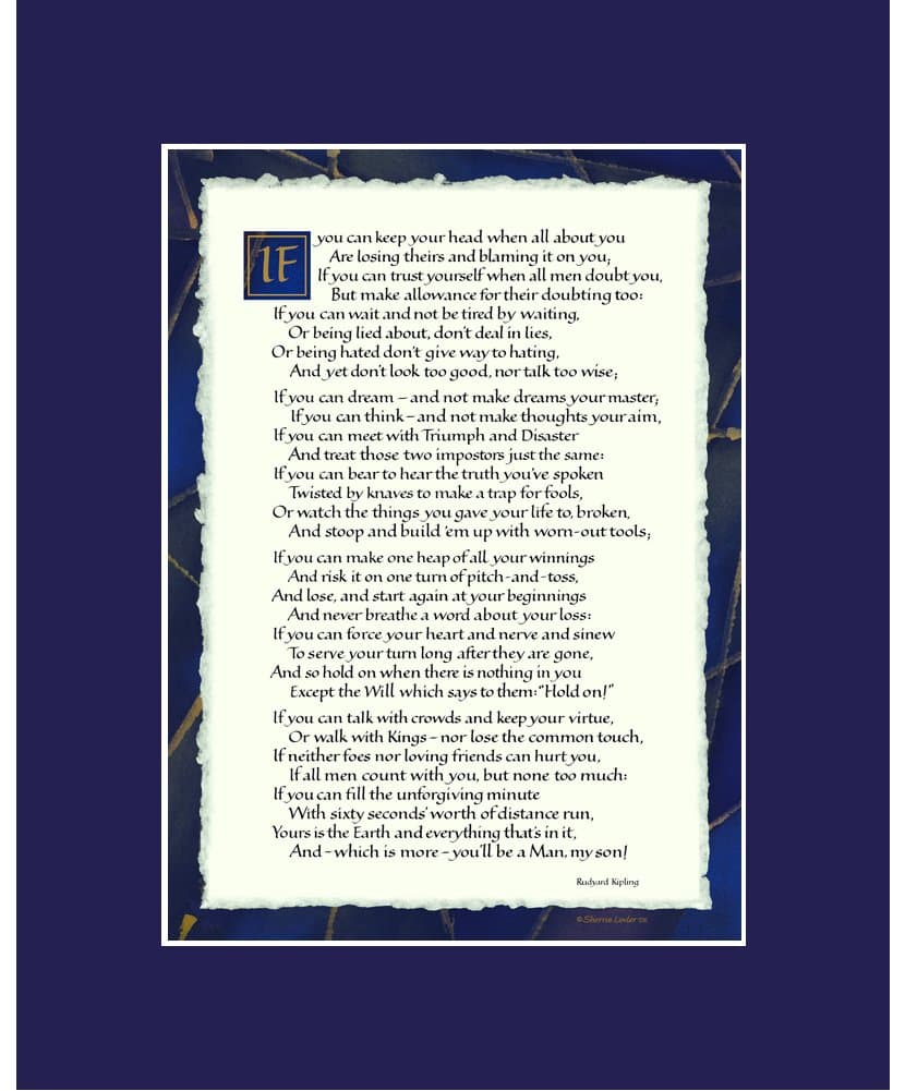 Ink Monkey Press If By Rudyard Kipling - If Poem Calligraphy Print 8x10 Dark Blue Mat