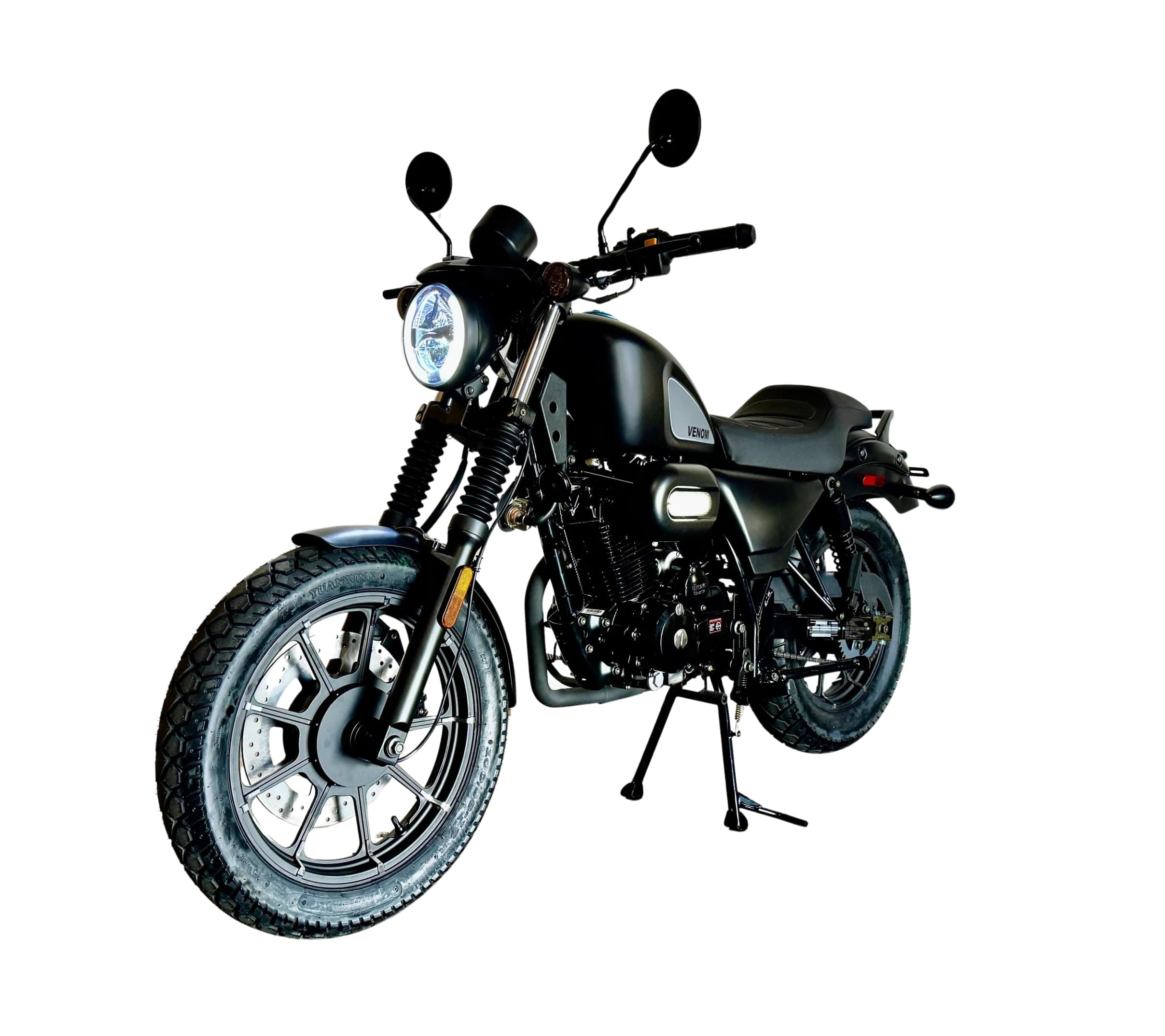 BELMONTE BIKES Venom Ghost 250cc Chopper, 5-Speed Transmission, Cruising Bike Chopper Rebel Style Cafe Racer Bike, Matte Black in Color, Two Seater Motorcycle, can Reach 75MPH Top Speed