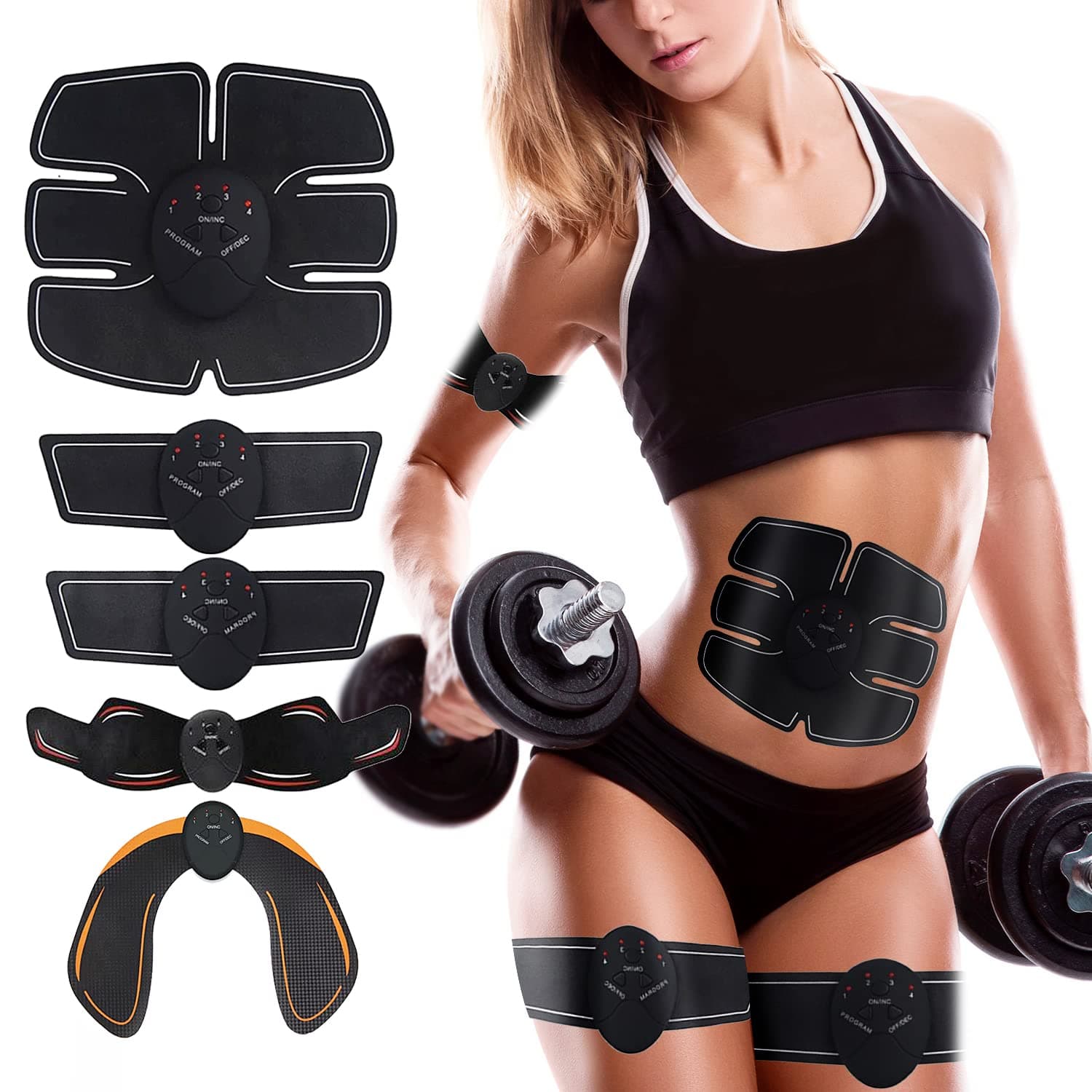 Muscle Stimulator, Abdominal Belt Electrostimulation, EMS Stimulator Device for the Whole Body, 6 Modes 10 Intensities, Strengthen Abdomen/Arms/Legs/Buttocks