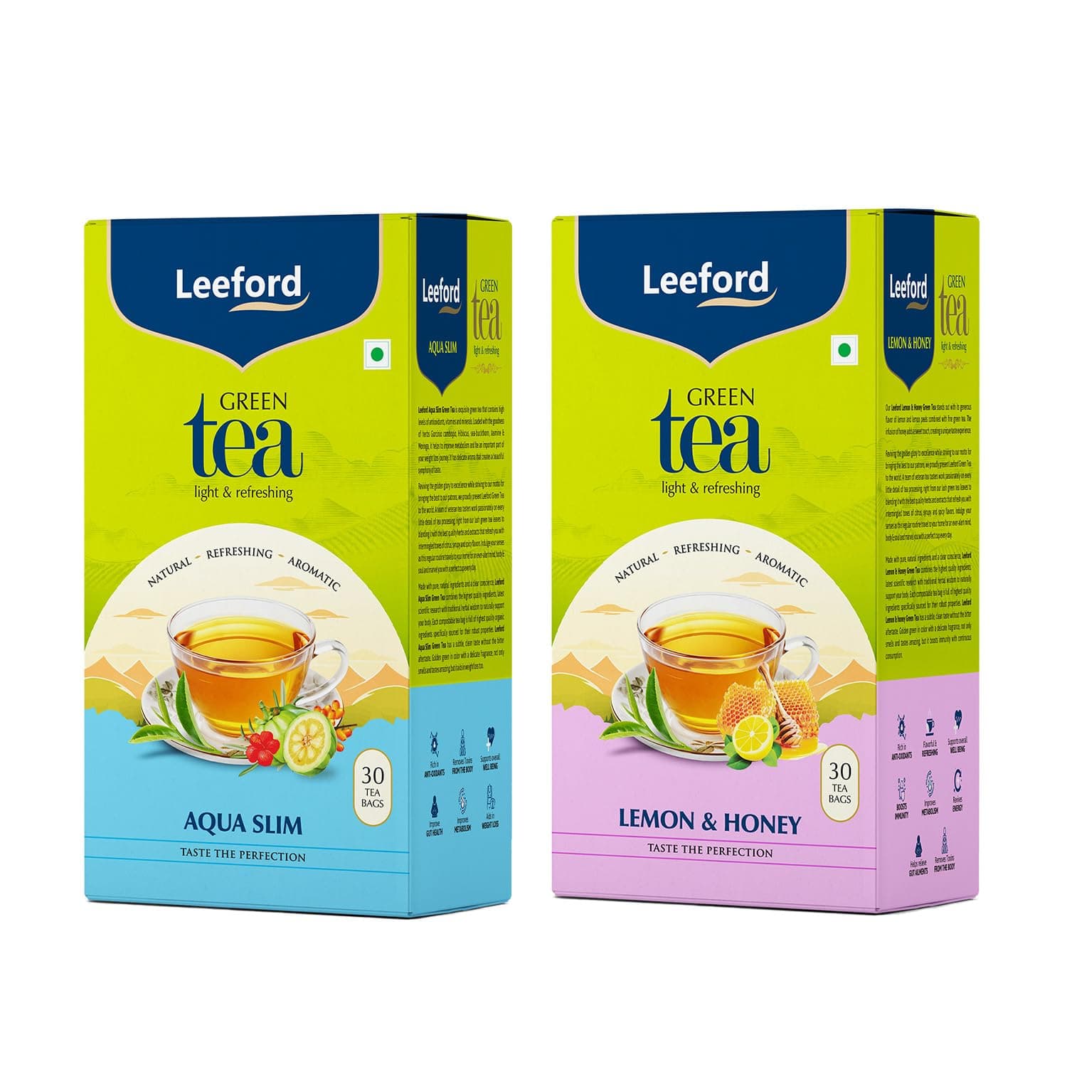 Aqua Slim + Honey Lemon Green Tea – Pack of 2 (30 Compostable Tea Bags) | With Garcinia, Hibiscus & Moringa for Digestion & Detox | Supports Weight Management & Metabolism