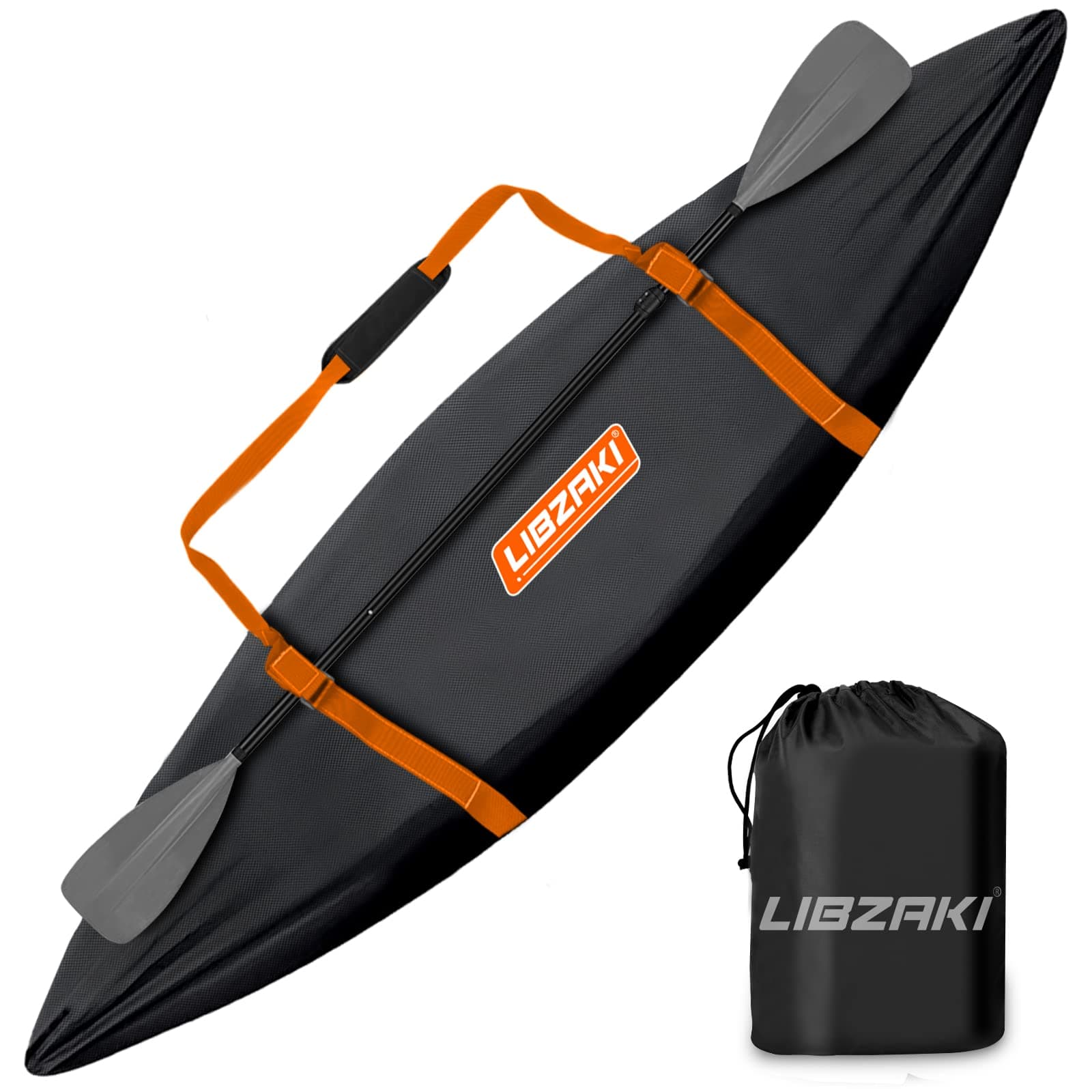 LIBZAKI 9.3-10.5ft 600D Kayak Cover/Canoe Cover, Upgraded Extra Thick Waterproof & UV Protection Heavy Duty Kayak Cover Accessories SUP Paddle Boards Cover for Indoor/Outdoor Storage-S-Black