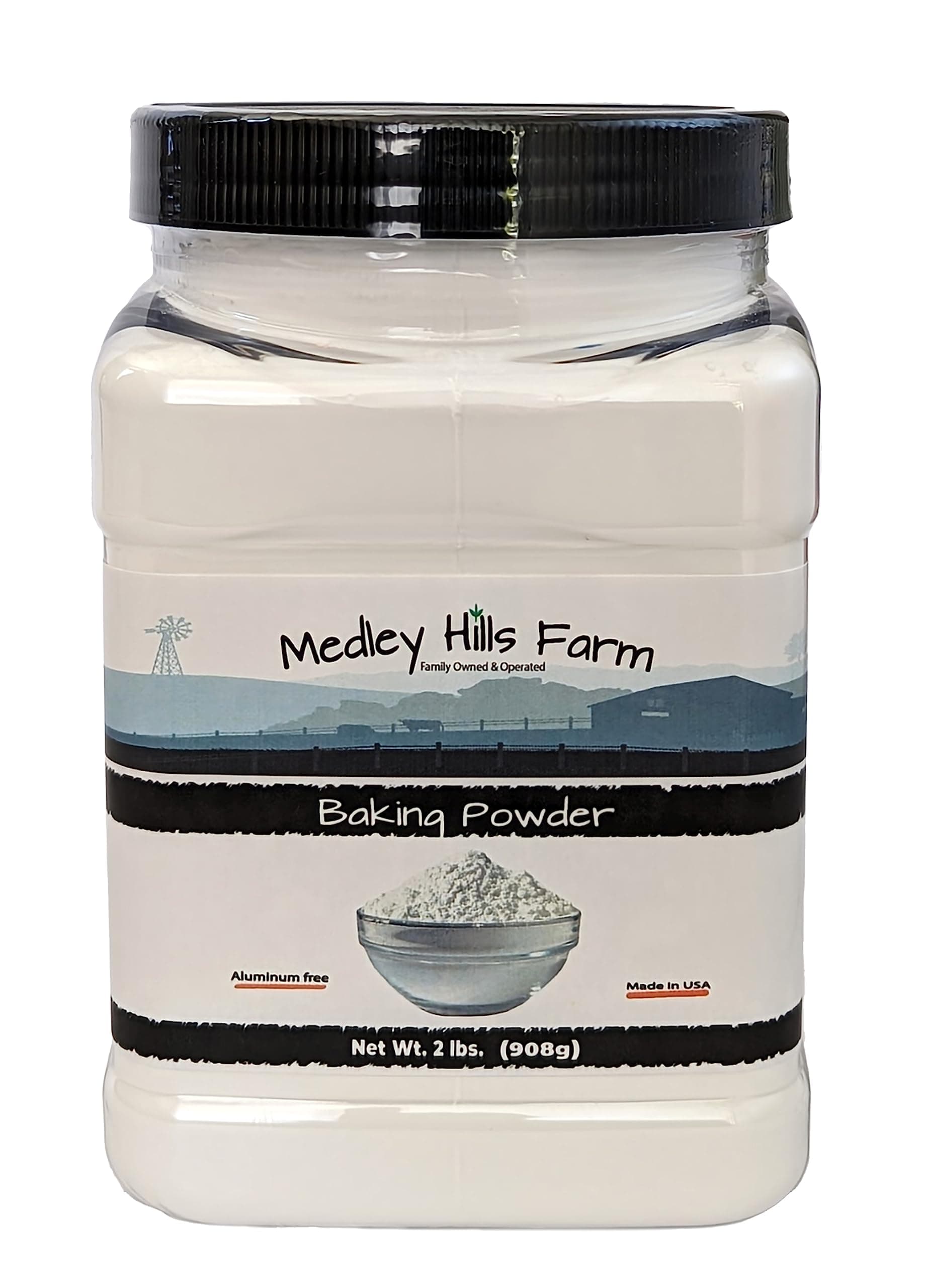 Medley Hills Farm Baking Powder aluminum free 2 Lbs. in Reusable Container - Double acting aluminum free baking powder - Kosher - Premium Baking Powder for cooking - Baking - Made in USA