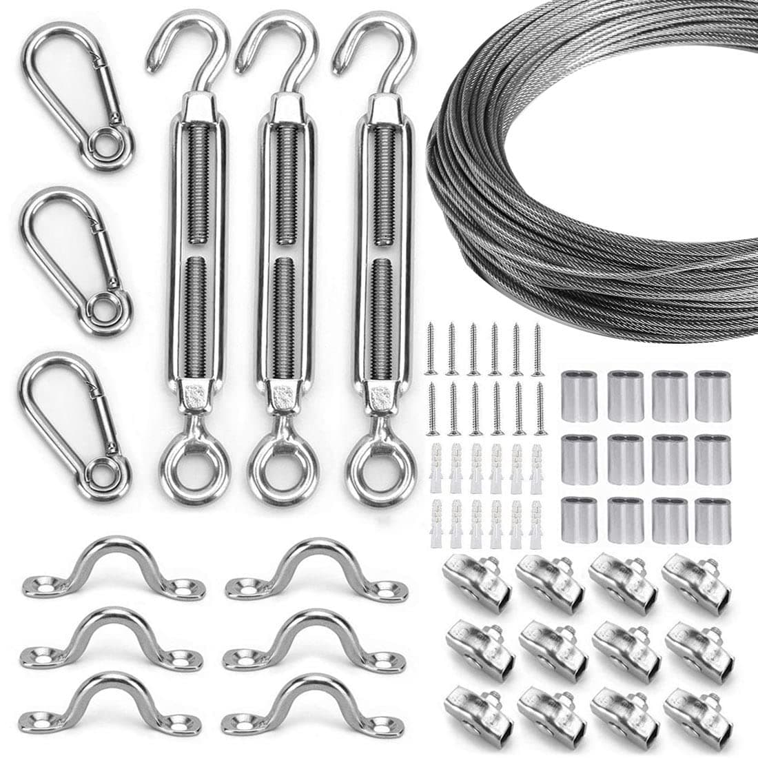 Globe String Light Suspension Kit, Outdoor Light Guide Wire, Vinyl Coated Stainless Steel Steel Cable,Include 150ft Transparent PVC and 304 Stainless Steel Wire Cable, Turnbuckle and Hooks