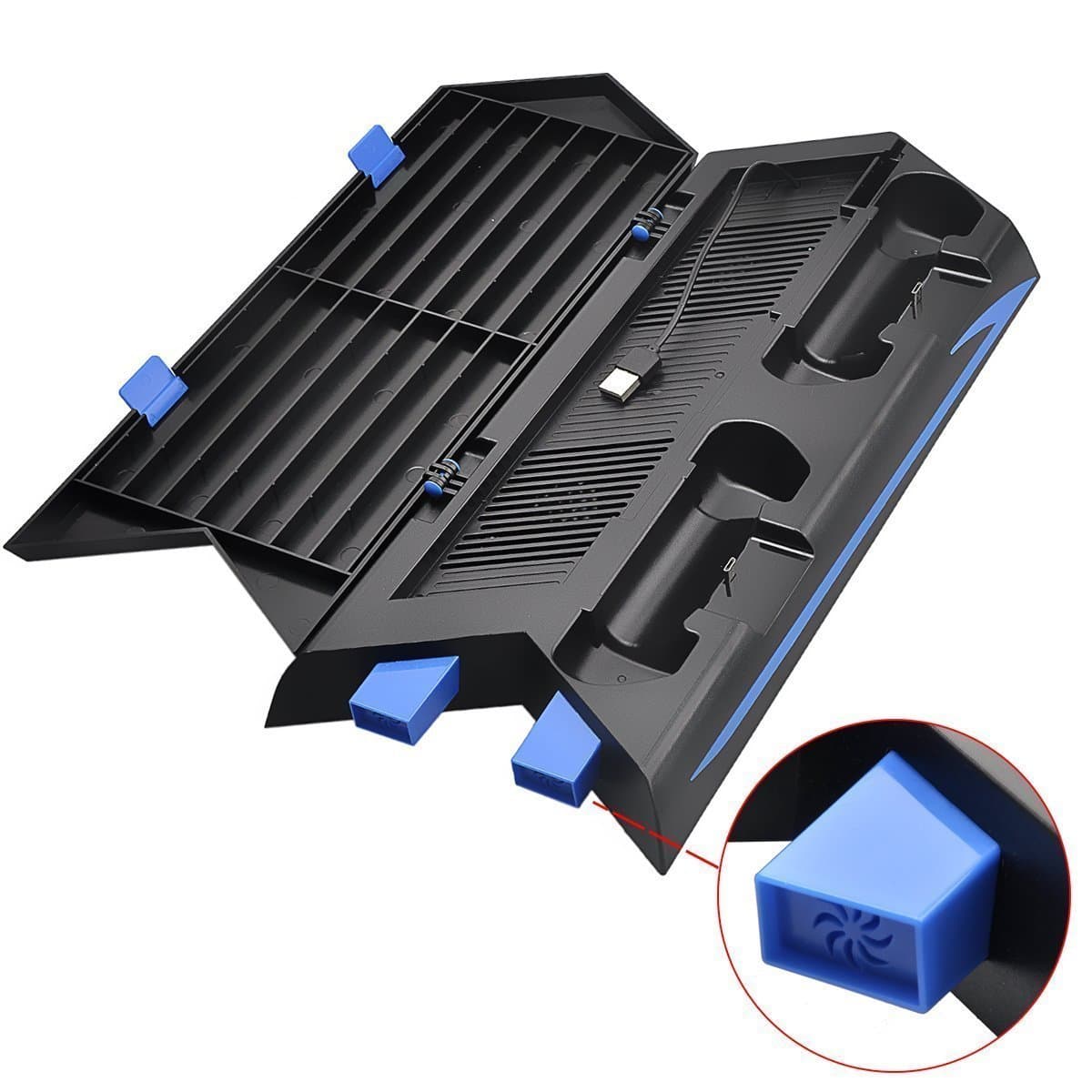 PS4 Cooler,PS4 Cooling Stand,YAOWEI [New Version] High Efficient Cooler Fan Dual Charging Station with 14 Slot Game Disc Storage + 3 HUB Ports for Playstation 4 DualShock 4 Controllers,Sent Cleaning Cloth