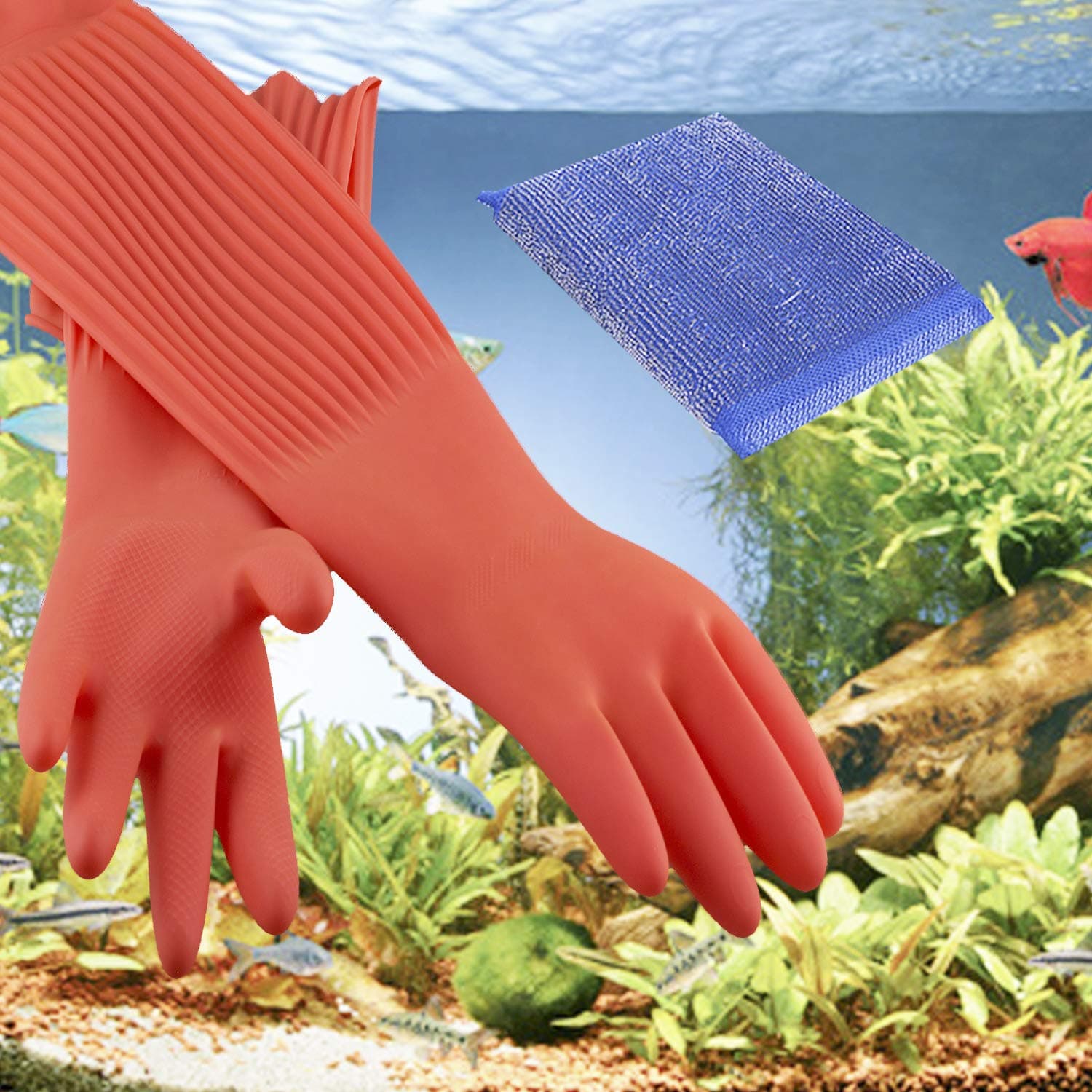 Wallko's pet store Aquarium Gloves for Fish Tank Maintenance – 22 inch Long Rubber Gloves Keep Your Hands and Arms Dry. Increases Comfort in Daily Aqua Maintenance. Medium Sized.