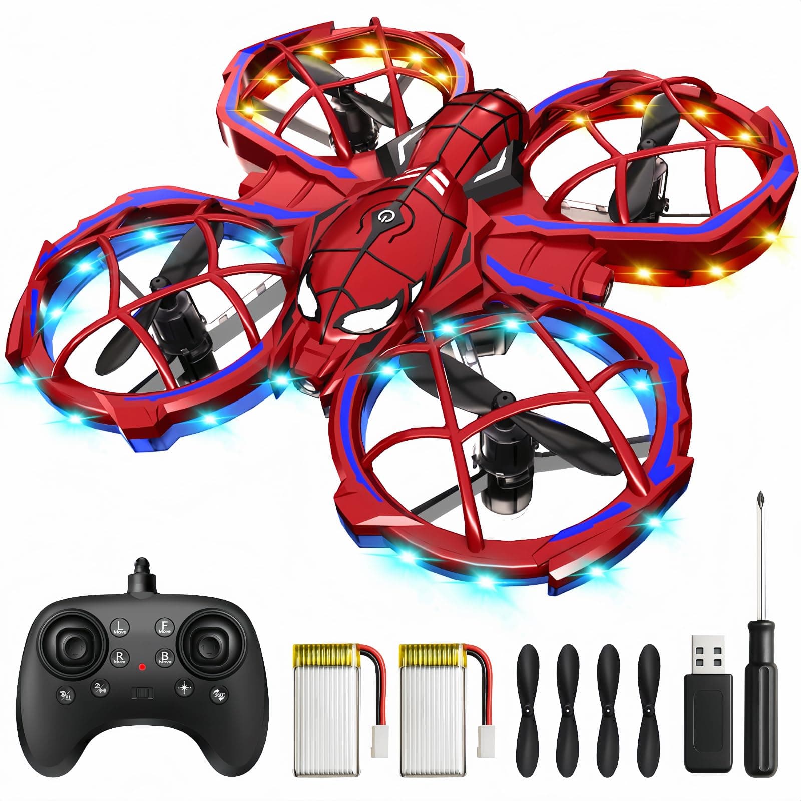 Spider Mini Drone for Kids, RC drone with LED Lights, Indoor & Outdoor Flying Toy for 8-12 Years Old Boys, 3 Speeds Mode, 360° Flips, Auto Hovering, Headless Mode, Easter Birthday Gifts for kids
