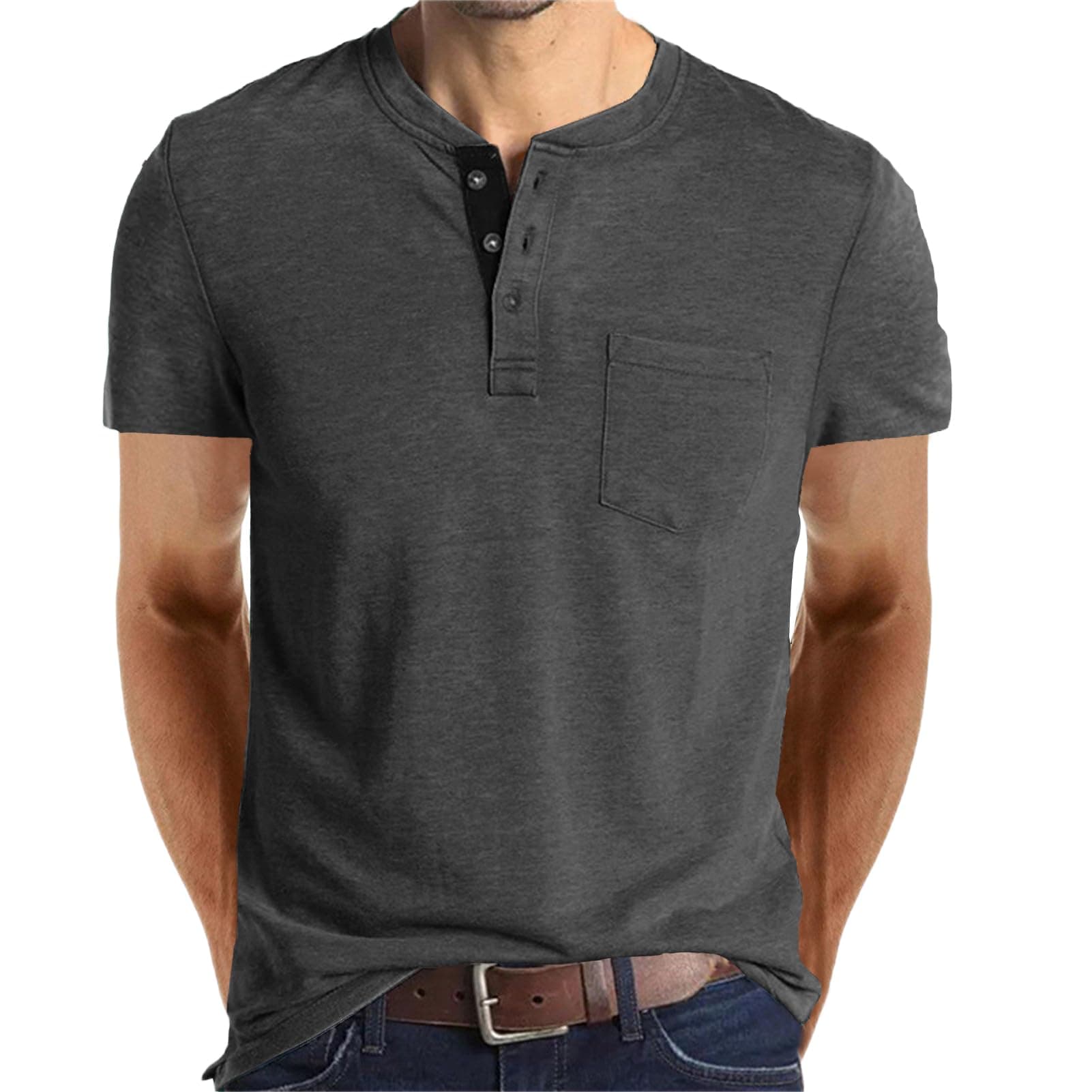 Mens Fashion Henley Shirts Long Sleeve Button Cotton T-Shirt with Pocket