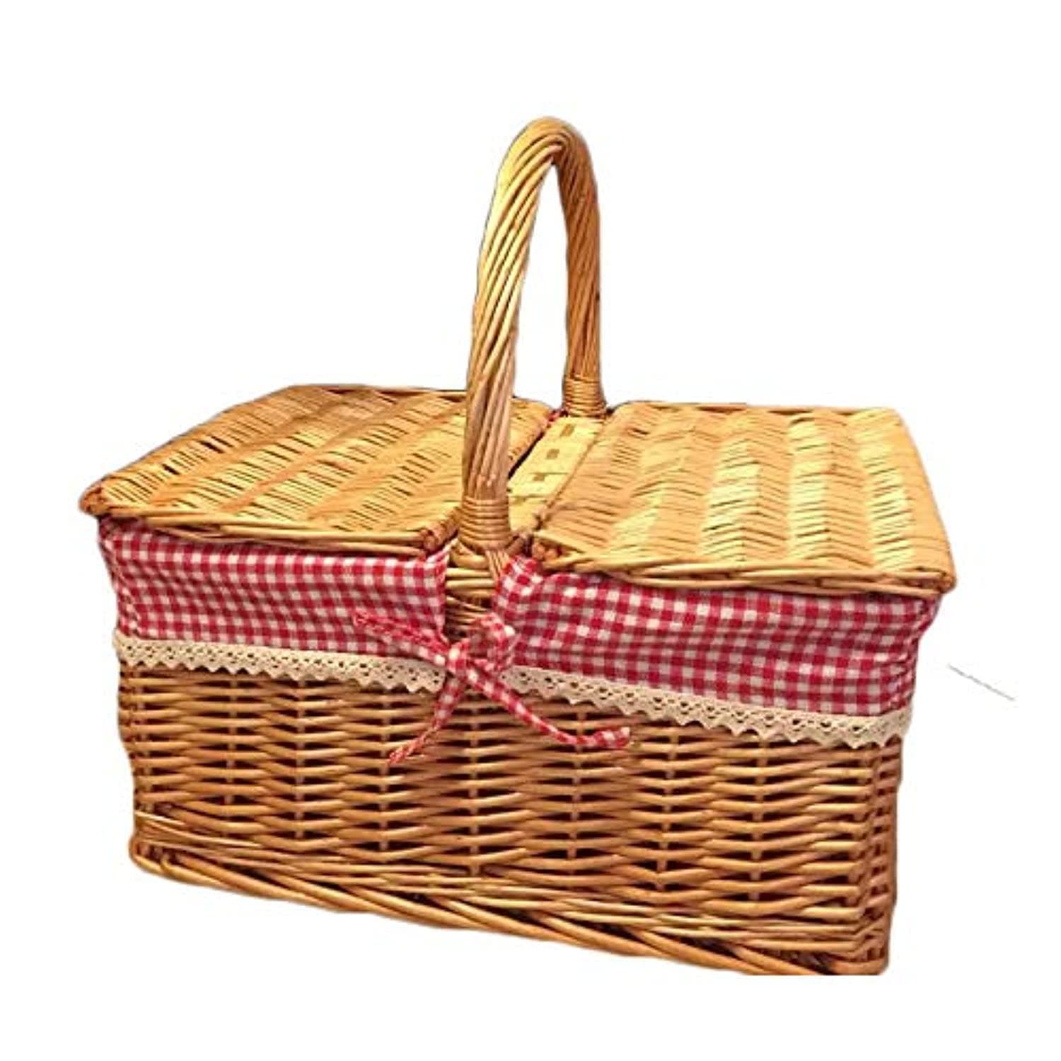 Picnic Basket with Liner, Red/White with Gingham 40cm*30cm*37cm(Style 1)