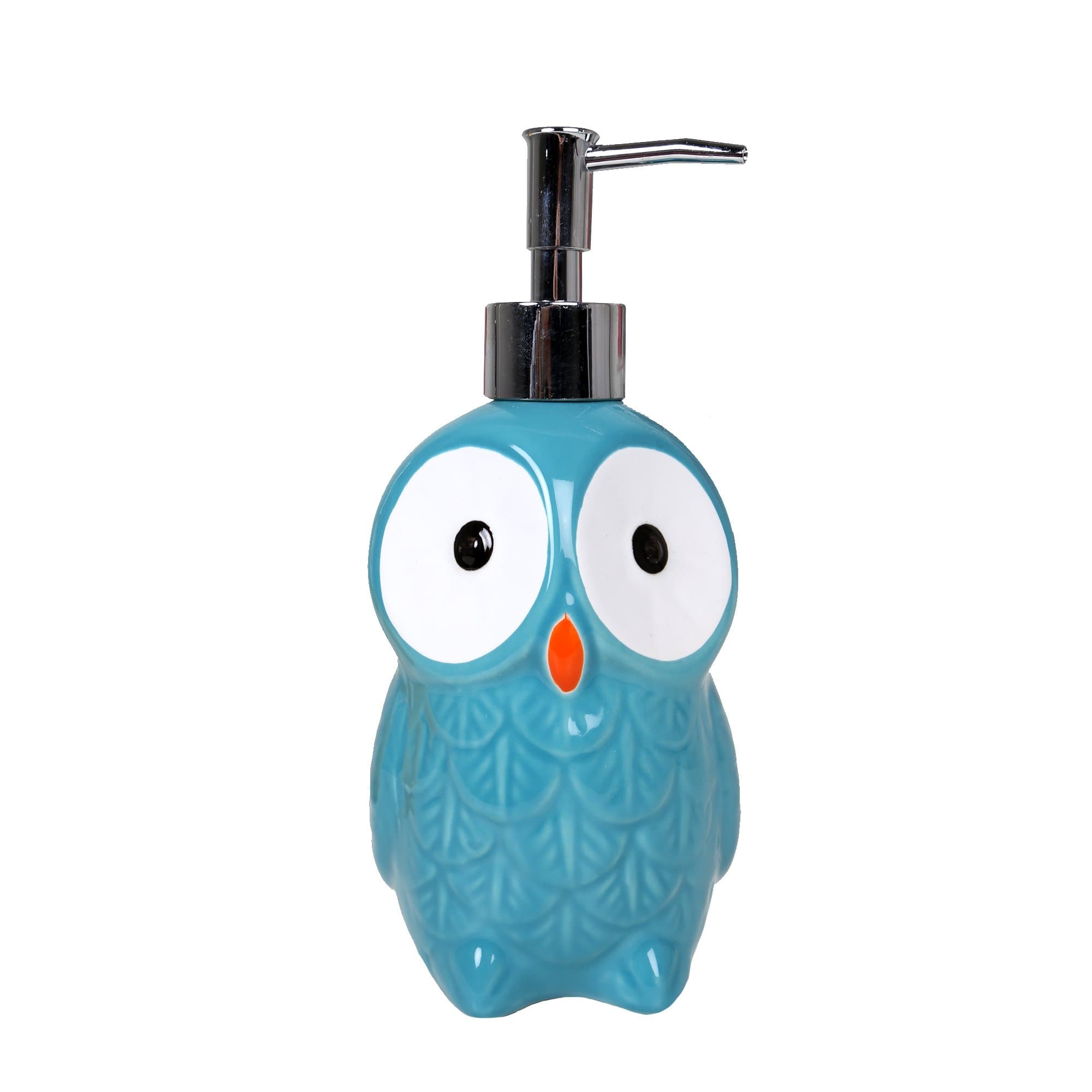 Bodico, 3 x 8 inches, Blue Ceramic Owl Soap and Lotion Dispenser
