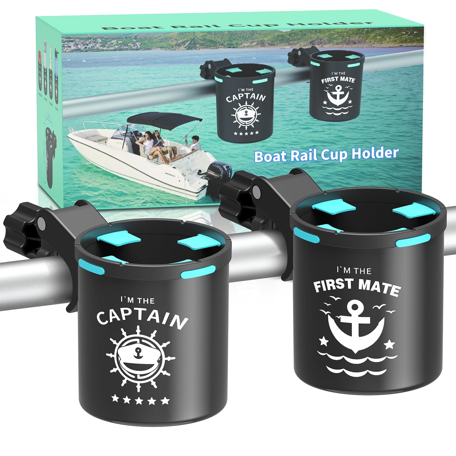 Marine Boat Rail Cup Holder, No Drilling Install On Bimini Top Conver Rail Or Pole, Grip Rail, Grab Bar, Boat Gifts for Boat Lover, Cup Holder for PWC, Jet Ski, Seadoo, Pack of 2