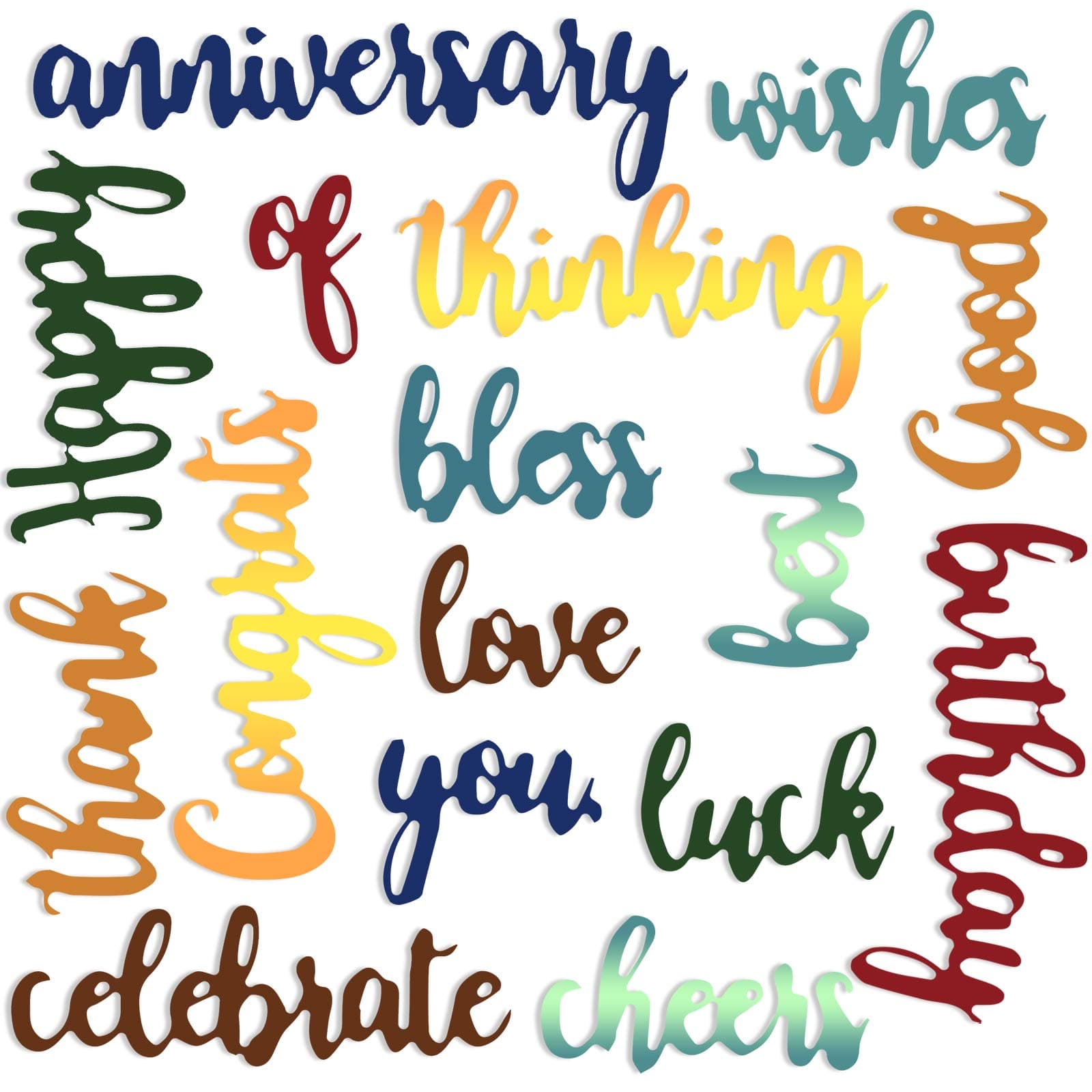 16 Pieces Celebration Cutting Dies Metal Cutting Dies Carbon Steel Embossing Script Die Stencils for DIY Scrapbook Card Making Supplies