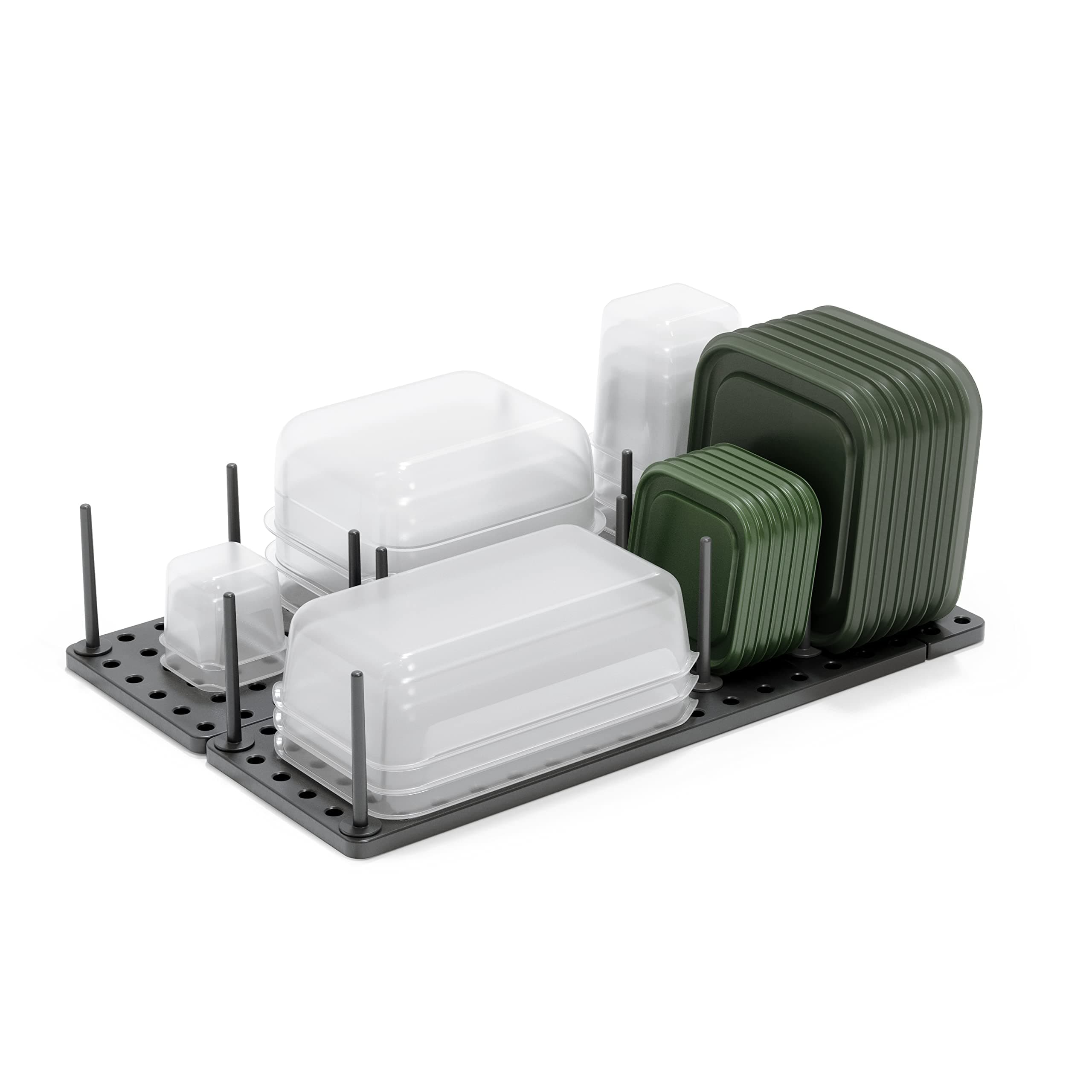 Peggy Kitchen Drawer Cupboard Organizer Tray - Adjustable Storage System For Food Containers, Cookware, Serveware, Utensils and More, Grey