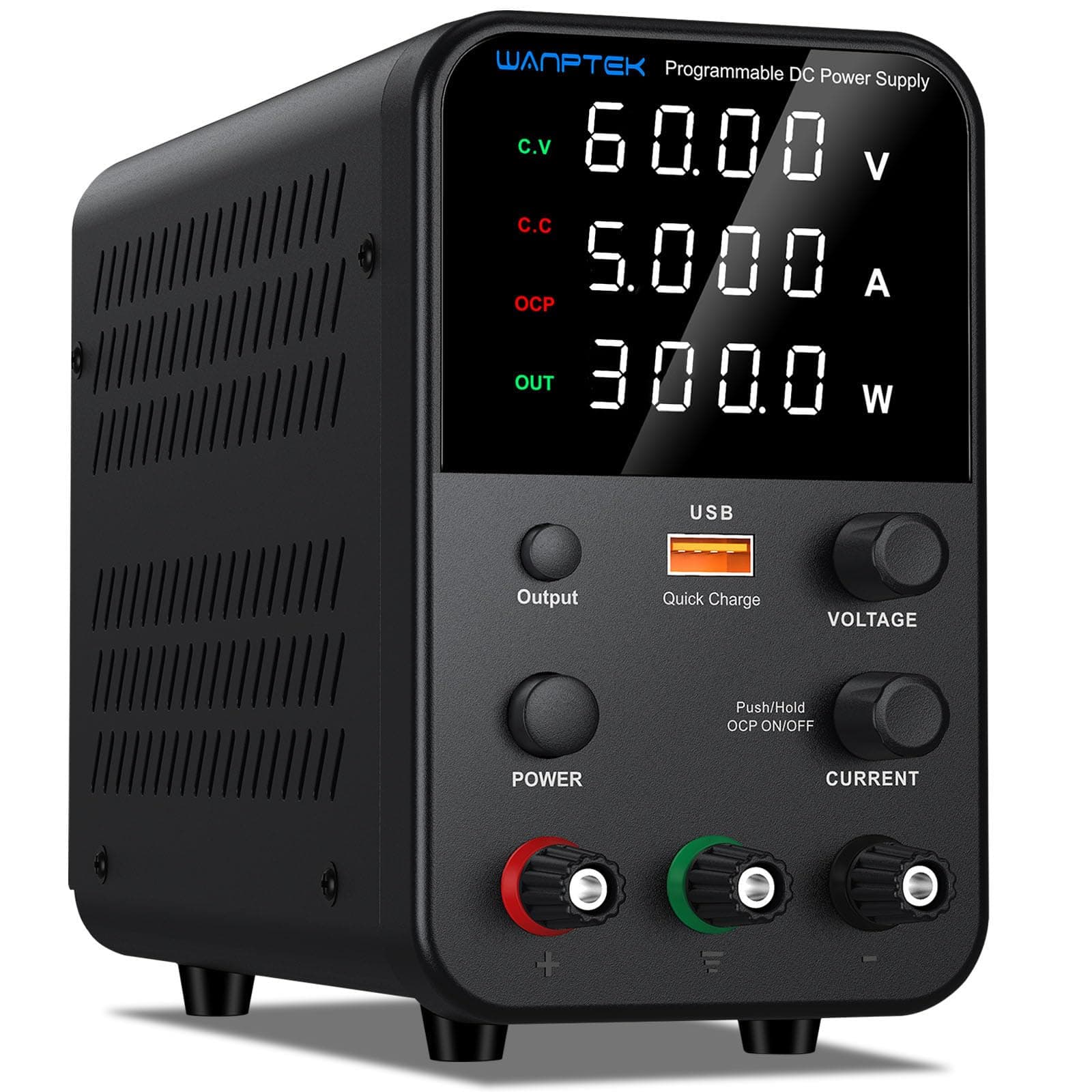 DC Power Supply Variable, Bench Power Supply with Output Switch Control, Short Circuit Alarm, Variable Power Supply with 4-Digits LED Power Display, USB Quick-Charge Interface (0-60V 0-5A)