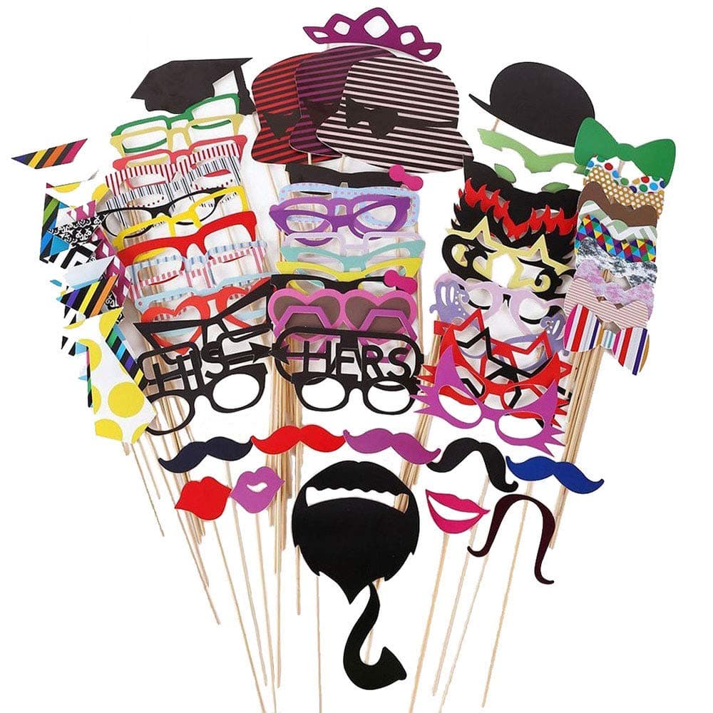 76pcs Birthday Party Photo Booth Props Kits DIY Mask Mustache On Stick Decoration Decor Kids Children Women Fun Party Game