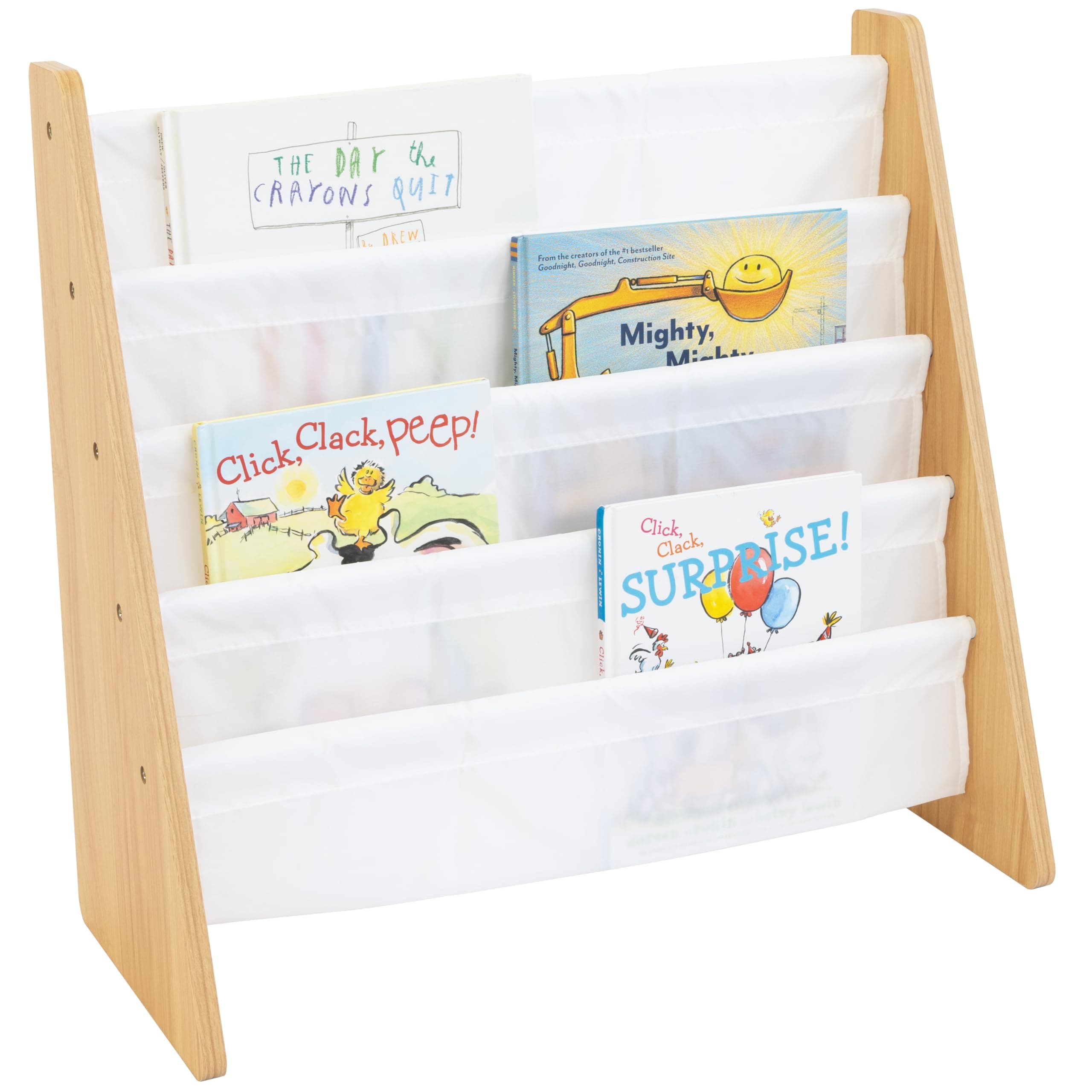 Humble Crew Children's Bookcase Storage Rack with 4 Tiers, Children's Bookrack, Bookshelf, Natural/White