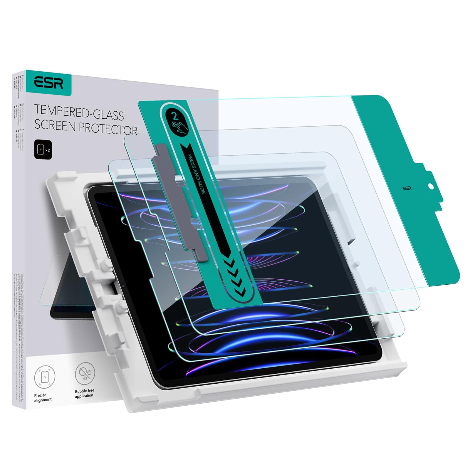 ESR 2 Pack for iPad Pro 11 inch Screen Protector, iPad Air 5/4th Generation Screen Protector, Tempered-Glass Screen Guard Film with Easy Application Tray, Scratch Resistant, HD Clarity