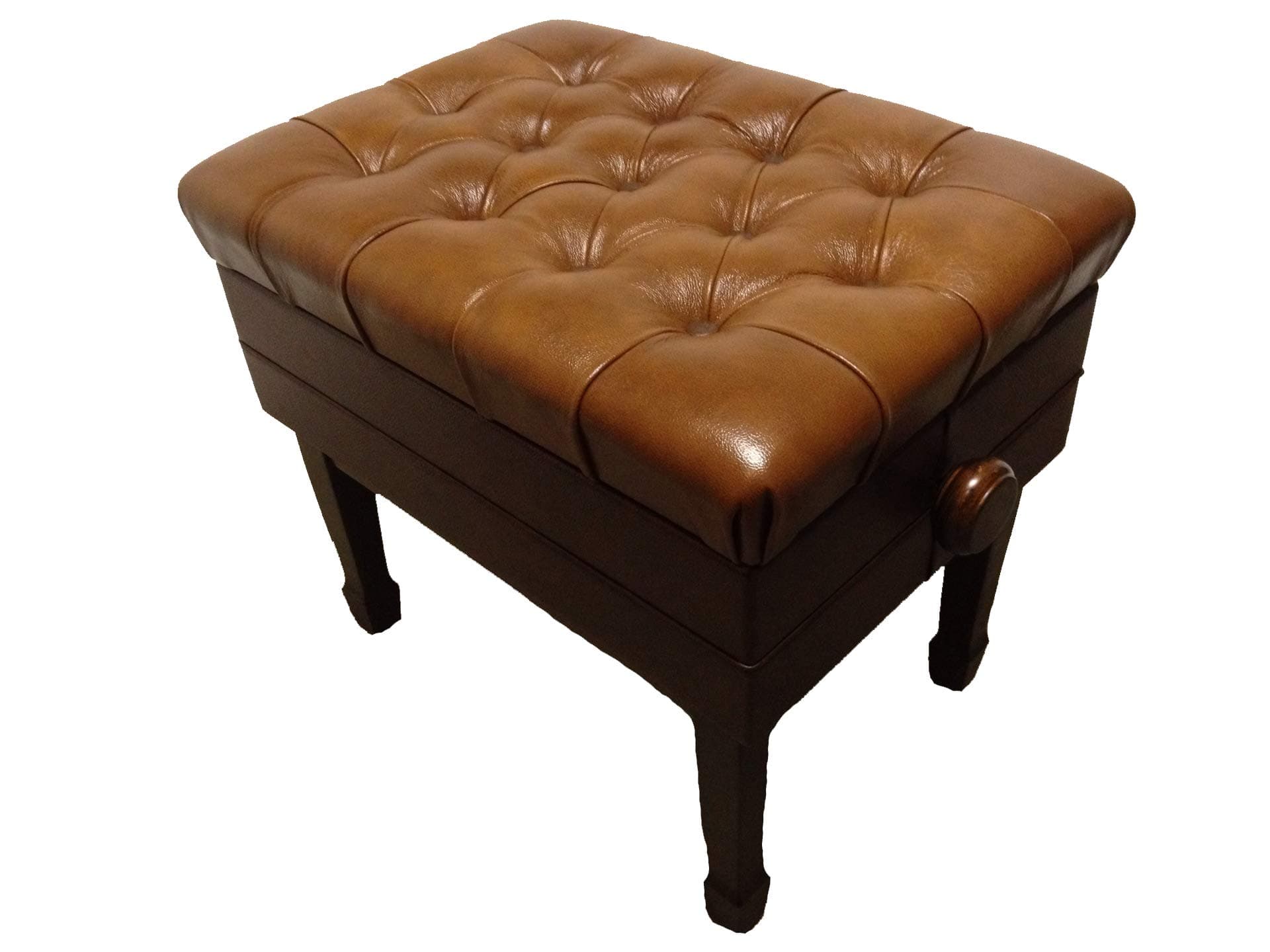 Genuine Leather Adjustable Artist Concert Piano Bench Stool in Walnut with Music Storage