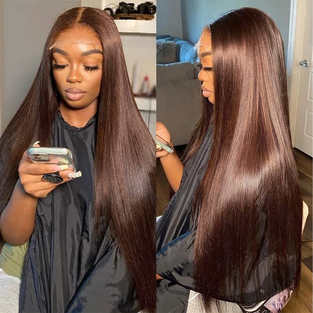 13x4 Brown Lace Front Wigs Human Hair 180 Straight Lace Frontal Human Hair Wigs Pre Plucked Hairline 4# Brown Frontal Wigs Human Hair 20 Inch