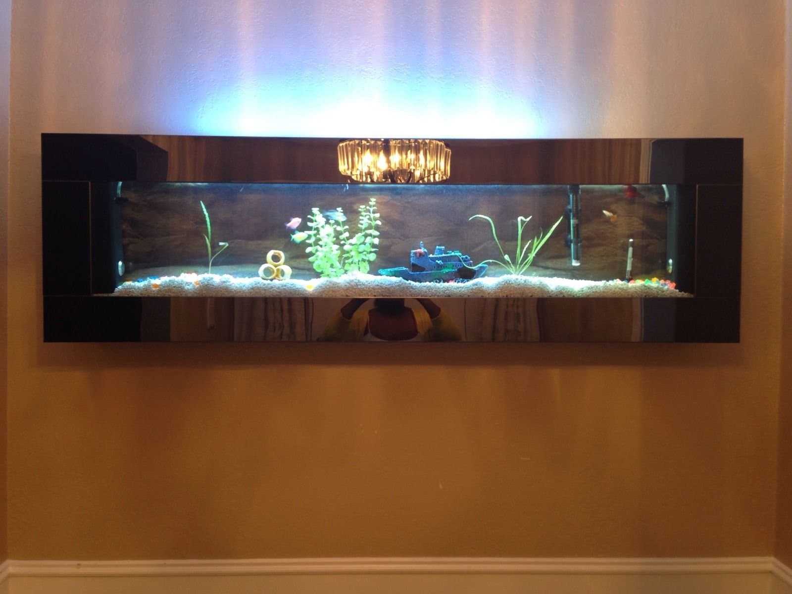 Jersey Home Decor Wall Aquarium XL 60"x18" Black Mirror Steel, Color Lights,Remote ctrl