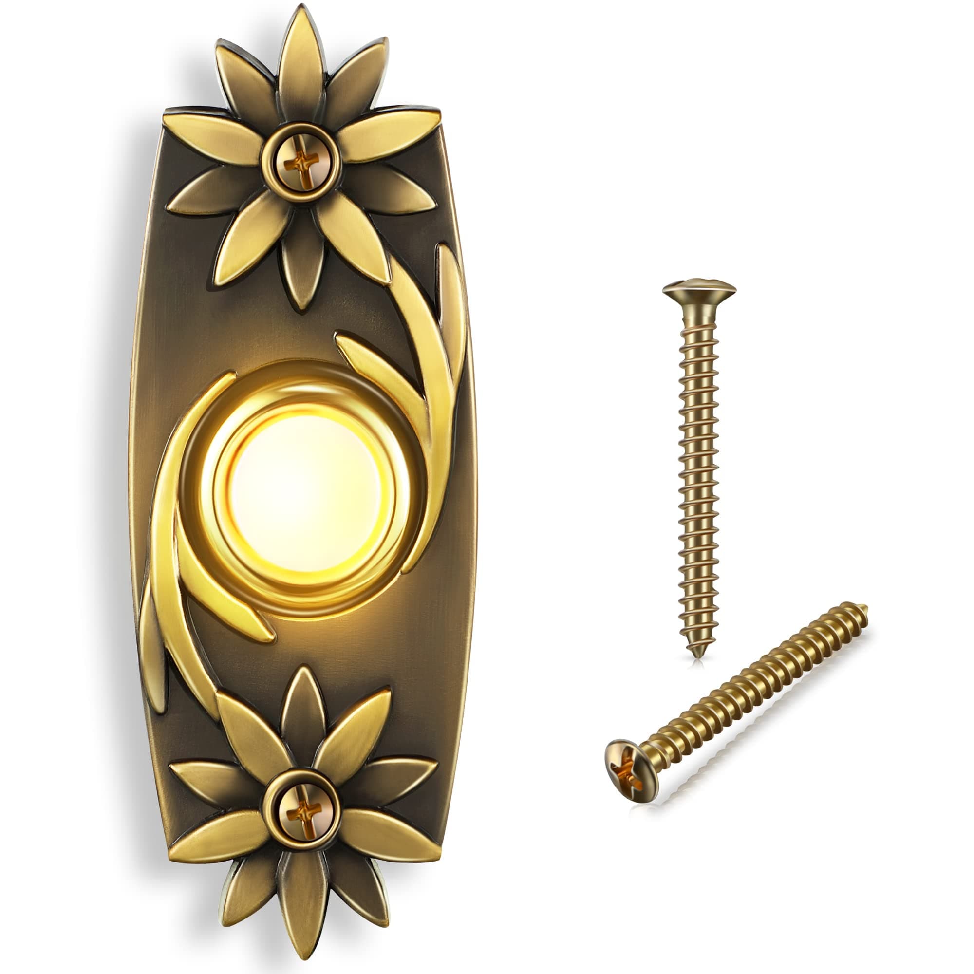 Dreyoo Lighted Metal Doorbell Push Button, Universal Garage Door Opener Switch with LED Light Compatible with Most Wire Doorbell Chimes, Transformer, Ringers, Property in Copyright (Flower Style)