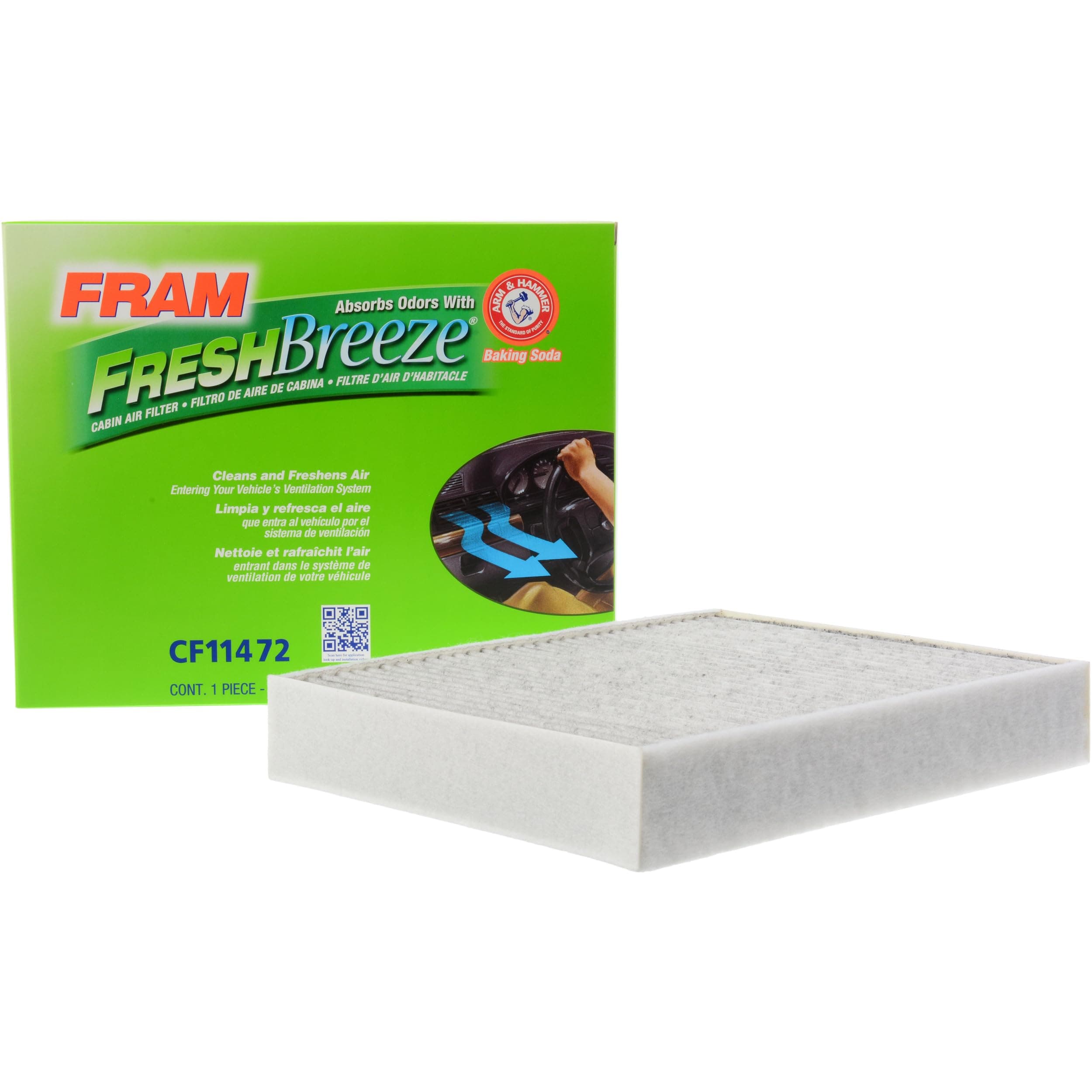 Fresh Breeze Cabin Air Filter Replacement for Car Passenger Compartment w/Arm and Hammer Baking Soda, Easy Install, CF11472 for Select BMW Vehicles , white