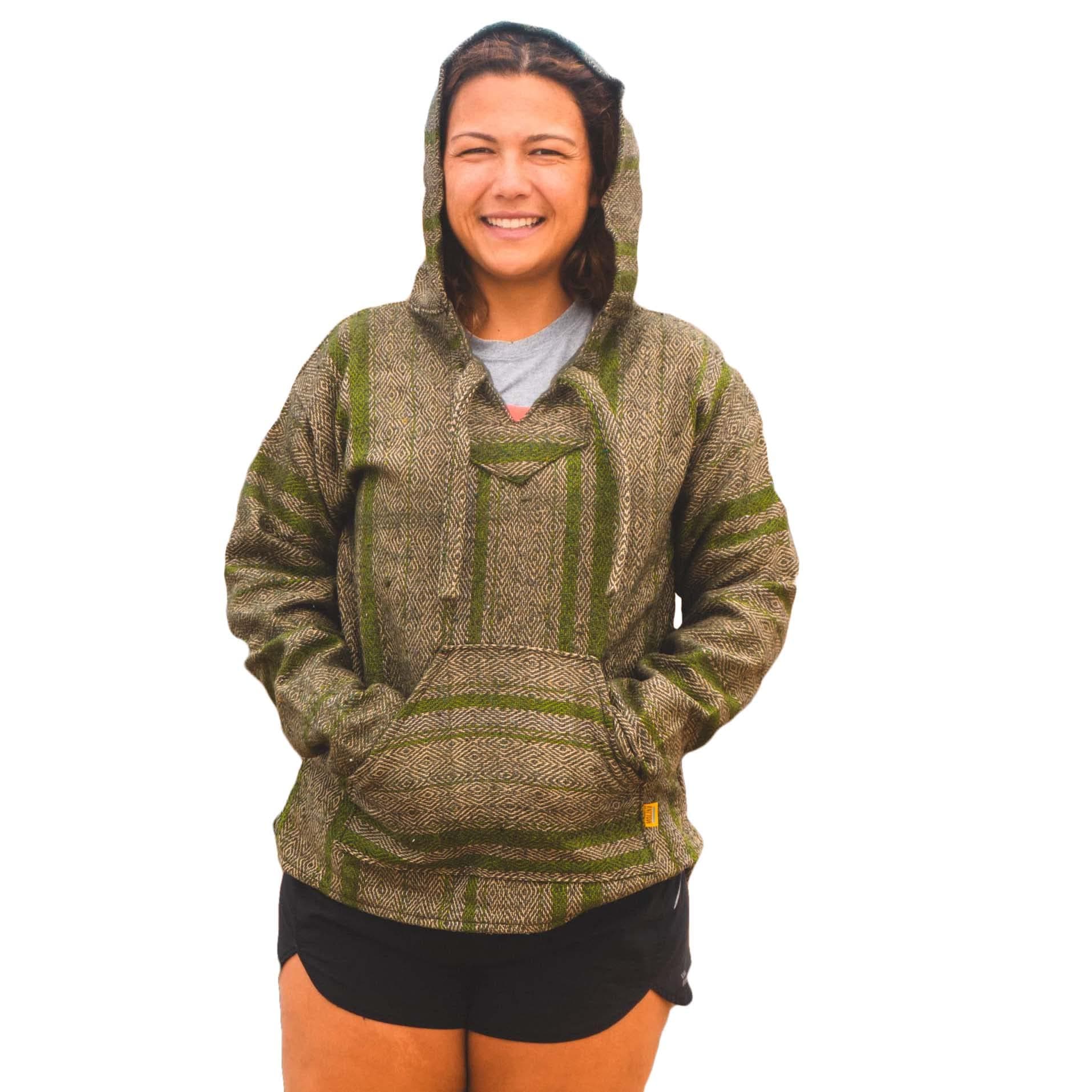 Authentic Baja Hoodie - Drug Rug - Mexican Poncho - Green