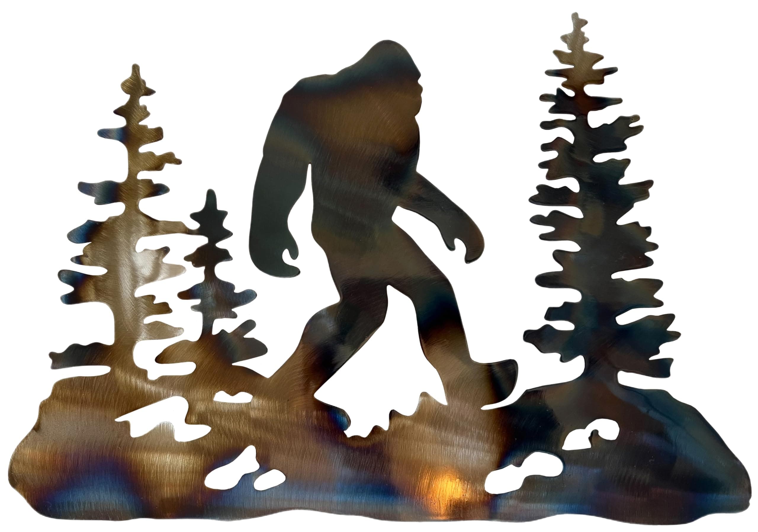 Top Brass 16" Metal Bigfoot Sasquatch Wall Decor - Rustic Glossy Art Plaque with an Iridescent Torched Finish