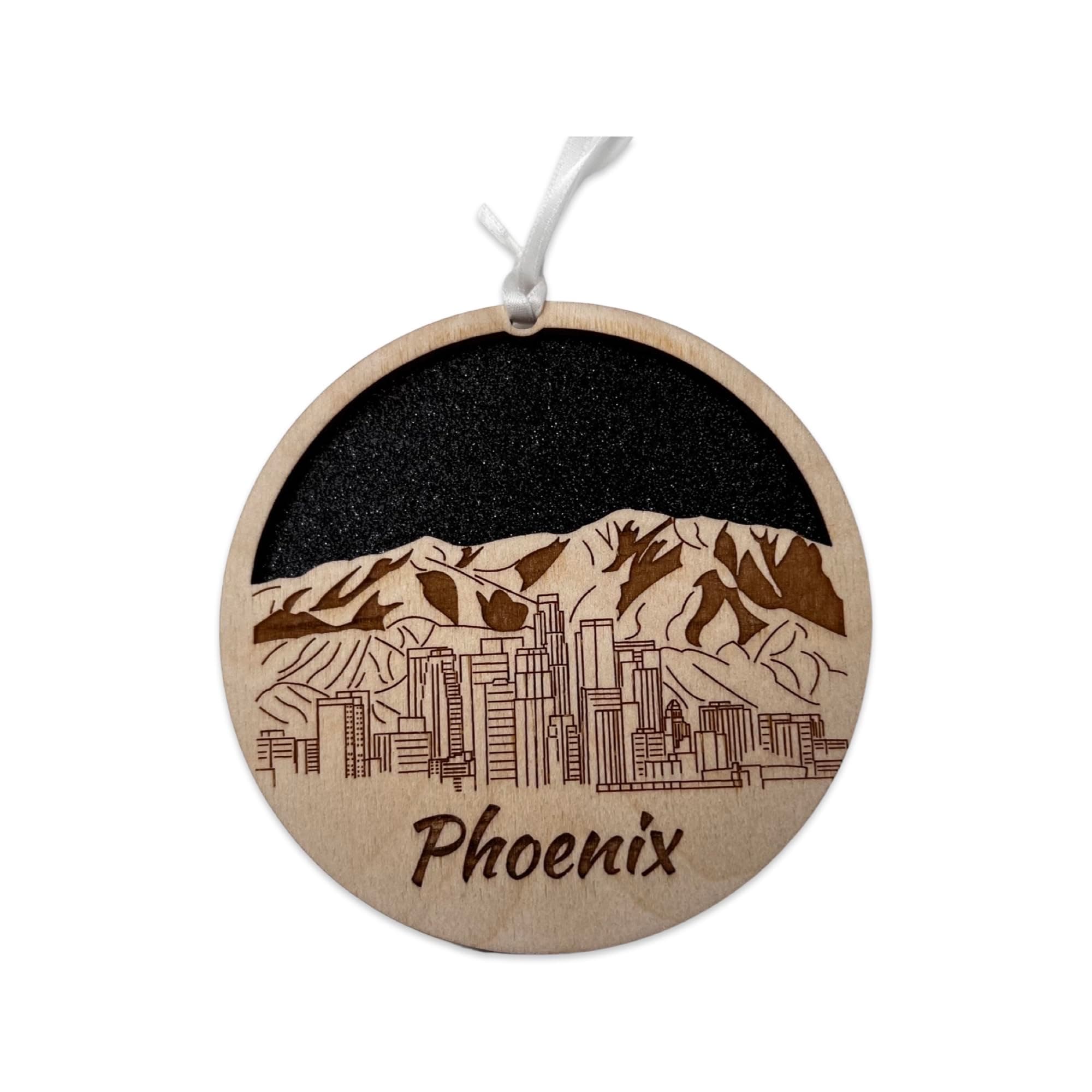 Phoenix Ornament Wooden Souvenir Christmas Tree Decoration with City of Phoenix Skyline