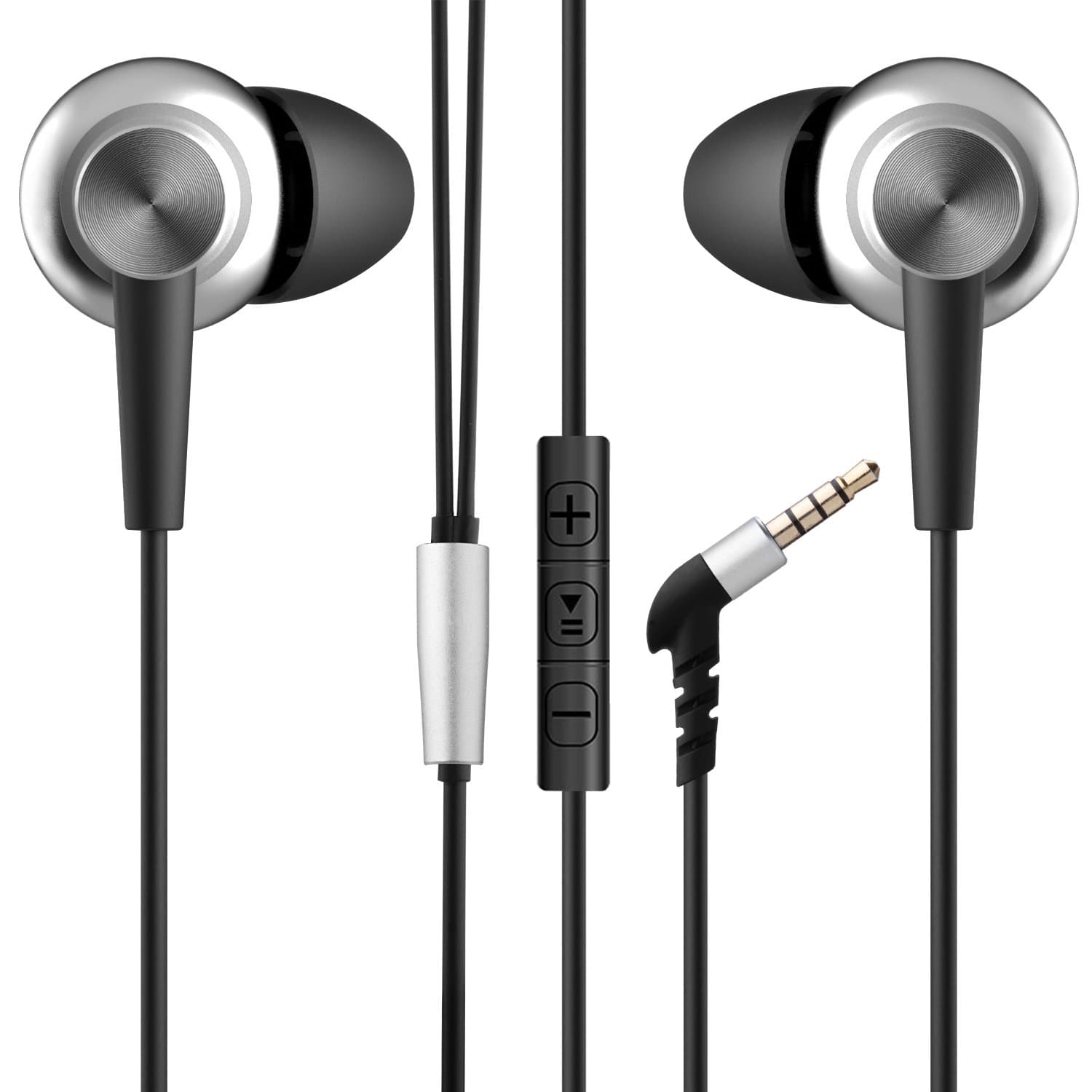 Wired Earphones Aoslen In Ear Headphones Noise Cancelling Earbuds Bass Stereo Sports Headsets with Microphone & Button Control & Volume Control For iPhone Android Etc - Silver