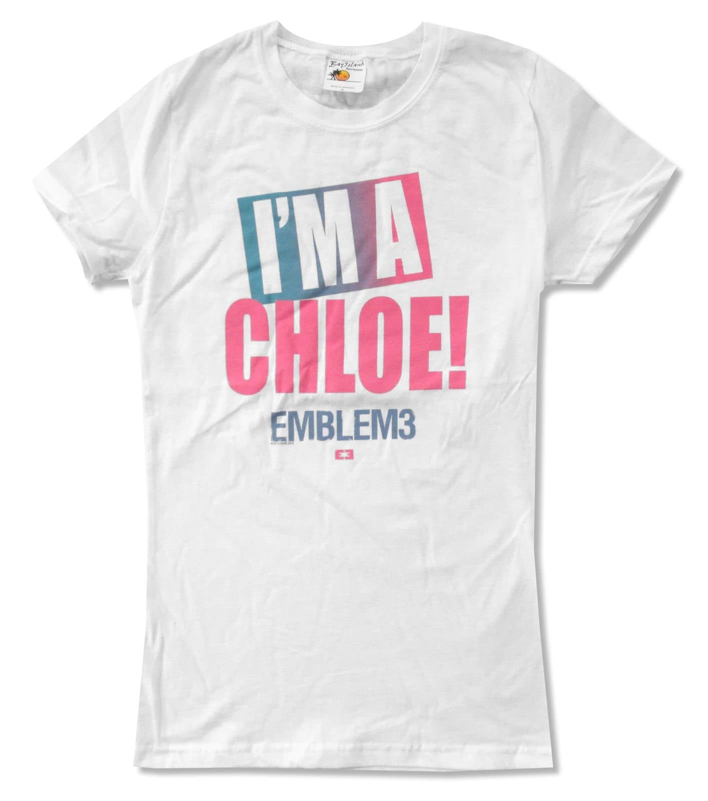 Bay Island Sportswear Emblem 3Chloe Juniors White T Shirt (Medium)