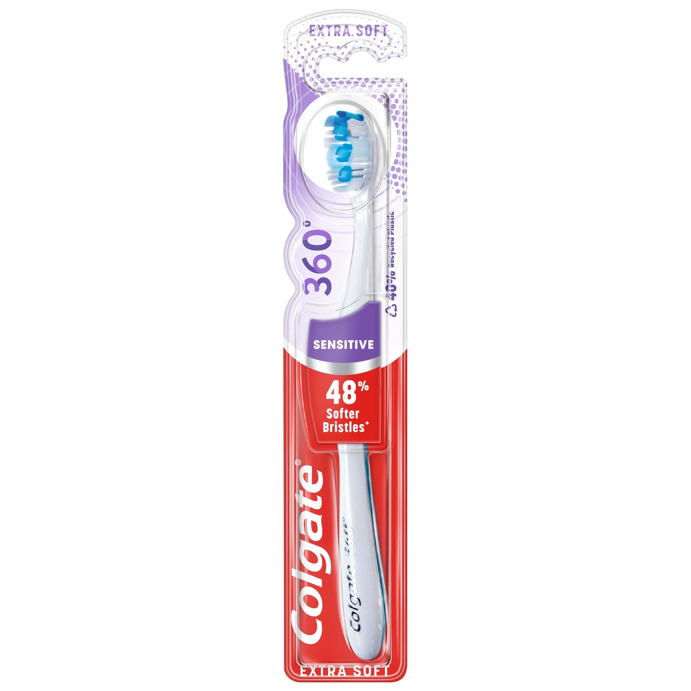 360 Sensitive Extra Soft Manual Toothbrush - extra soft toothbrush - sensitive toothbrush - 48% softer bristles* - cheek and tongue cleaner - whole mouth freshness