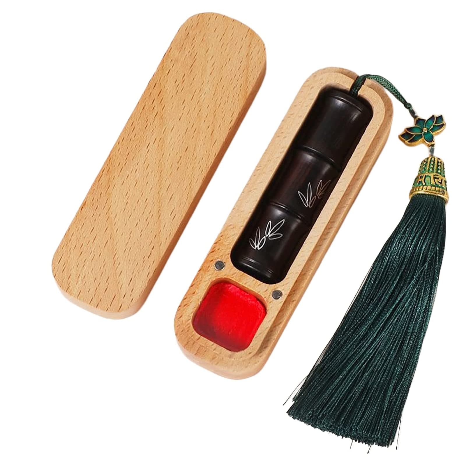 Name Stamp,Custom Stamp,Round Japanese Hanko Chop Chinese Name Seal Japanese Stationery Chinese Name Stamp（15mm） (Seal with Fringe, Seal Ink pad + Beech Box)