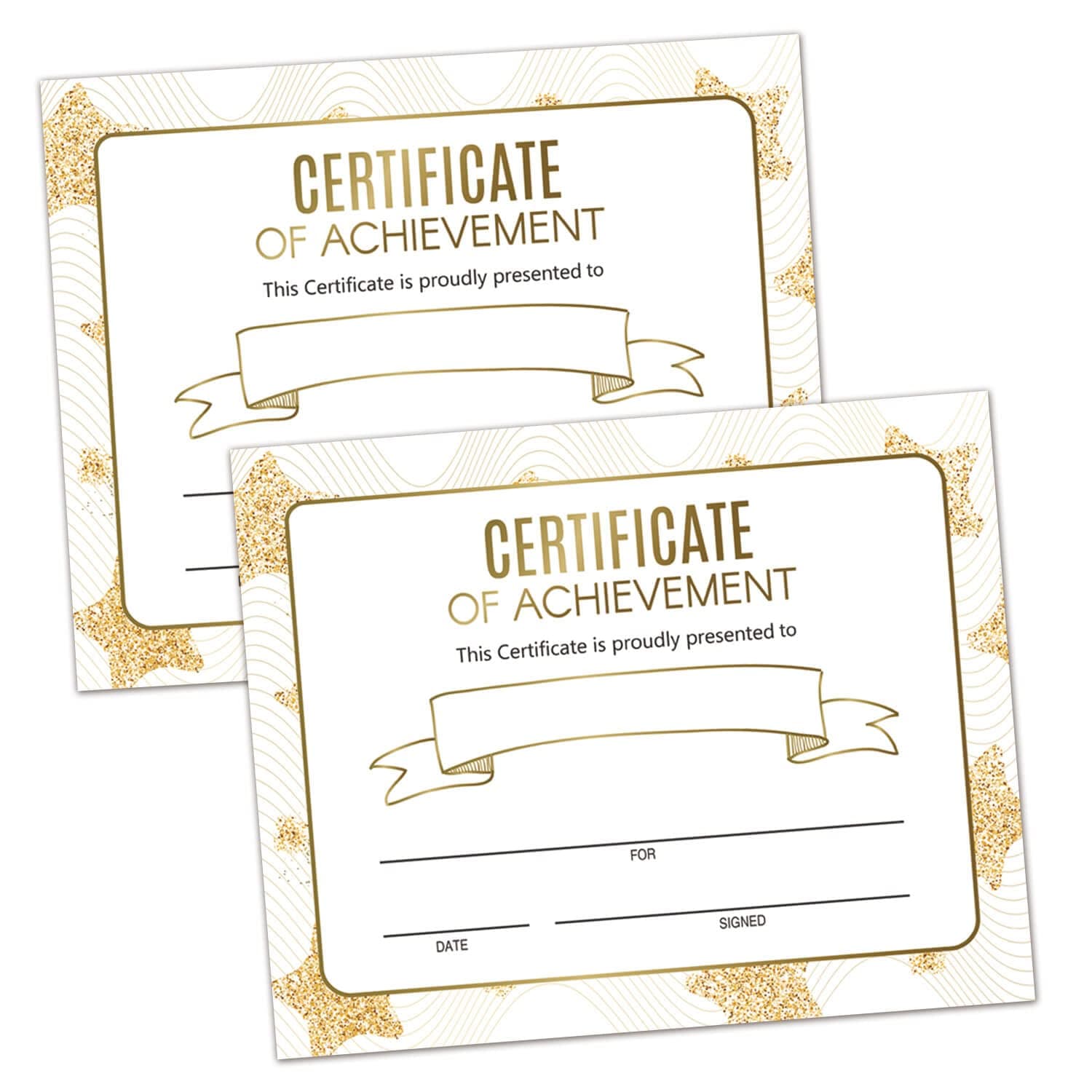 25 Gold Stars Award Certificates - Certificate of Achievement - Student of The Month Certificates for Students,School Graduation Ceremony,Certificate of Achievement Awards.（8x10 in）