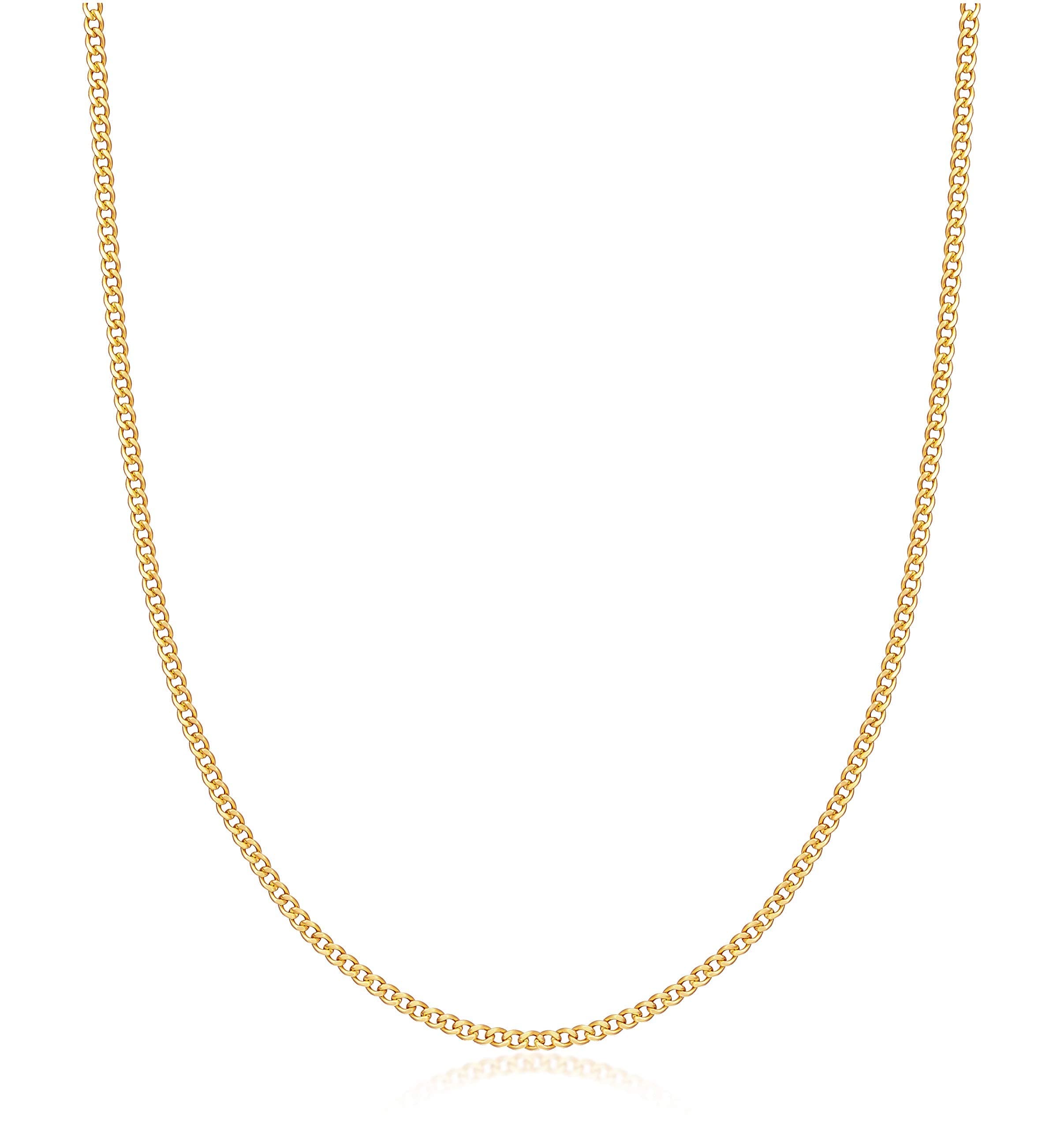 18K Gold Plated Curb/Cuban Link Chain Necklace 2MM, 3MM, 4MM, 5MM For Women or Men - Made In Brazil