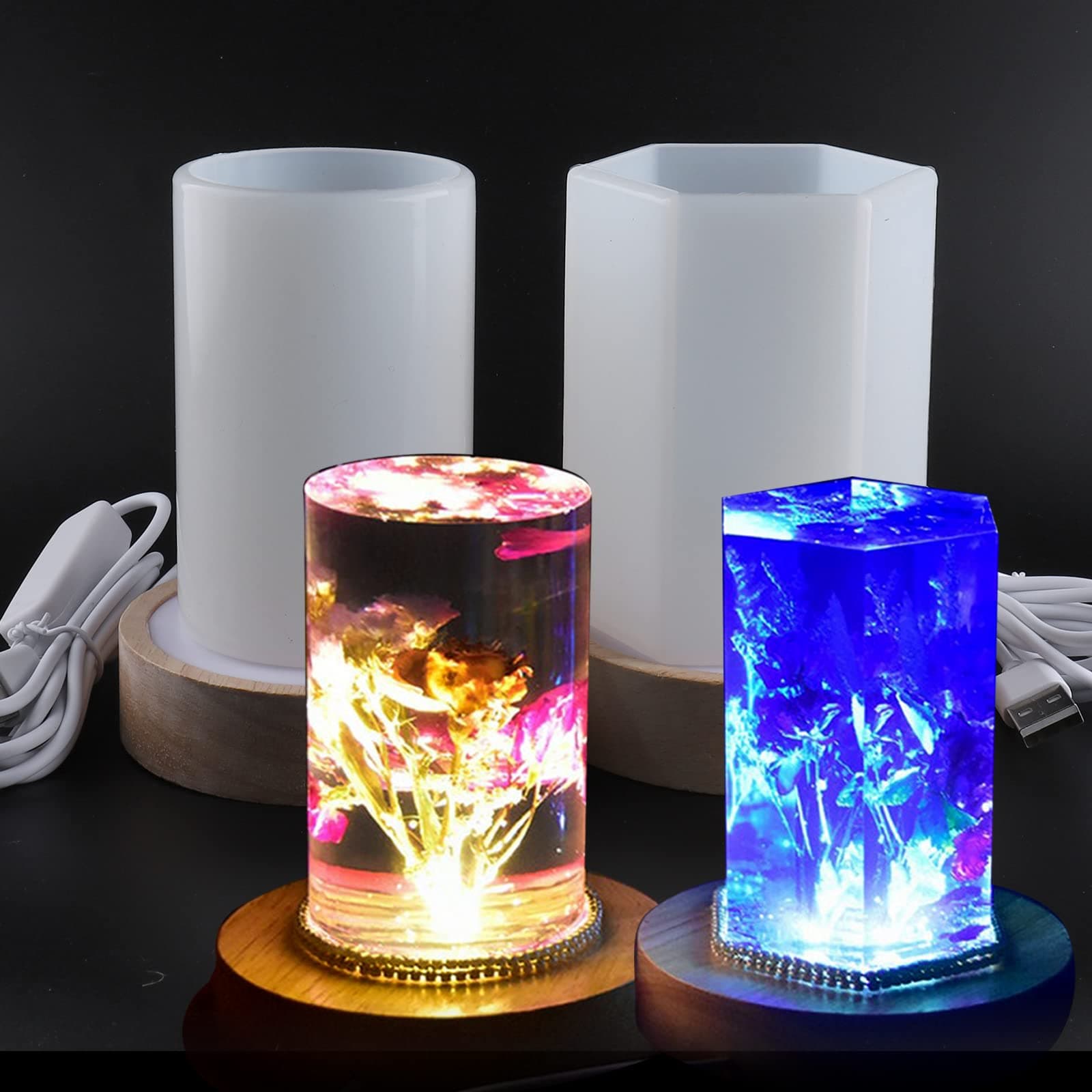 Epoxy Resin Moulds Lamp with lampholders,2 Pcs Cylinder Resin Moulds for DIY Craft LED Lamps Decoration,Resin Kit with Moulds