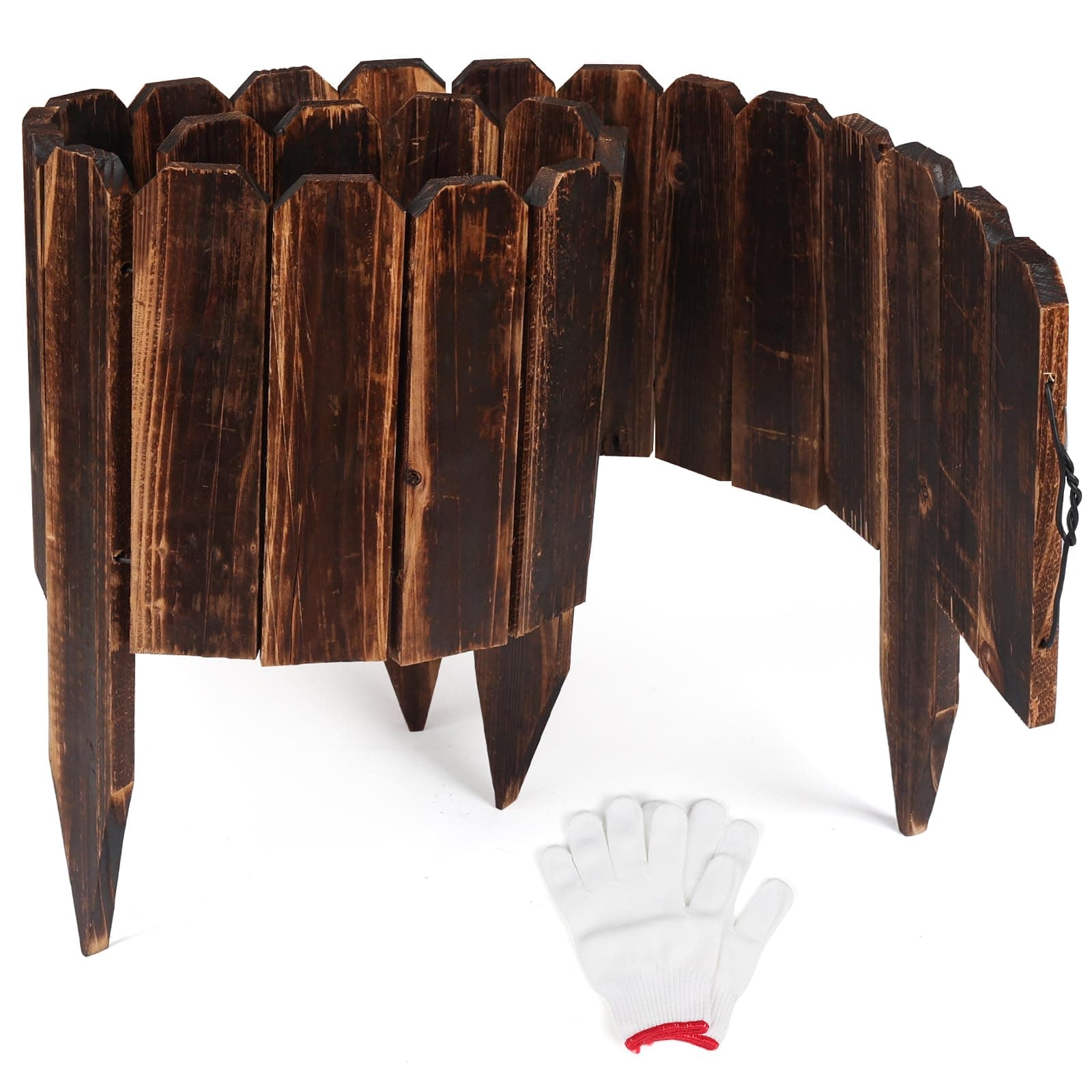Garden Wooden Fence Anti-Corrosive Outdoor Landscape Edging Flexible Decorative Border with a Pair of Gloves for Garden Yard Flower Tree Fence - 7.9'' H x 47'' L