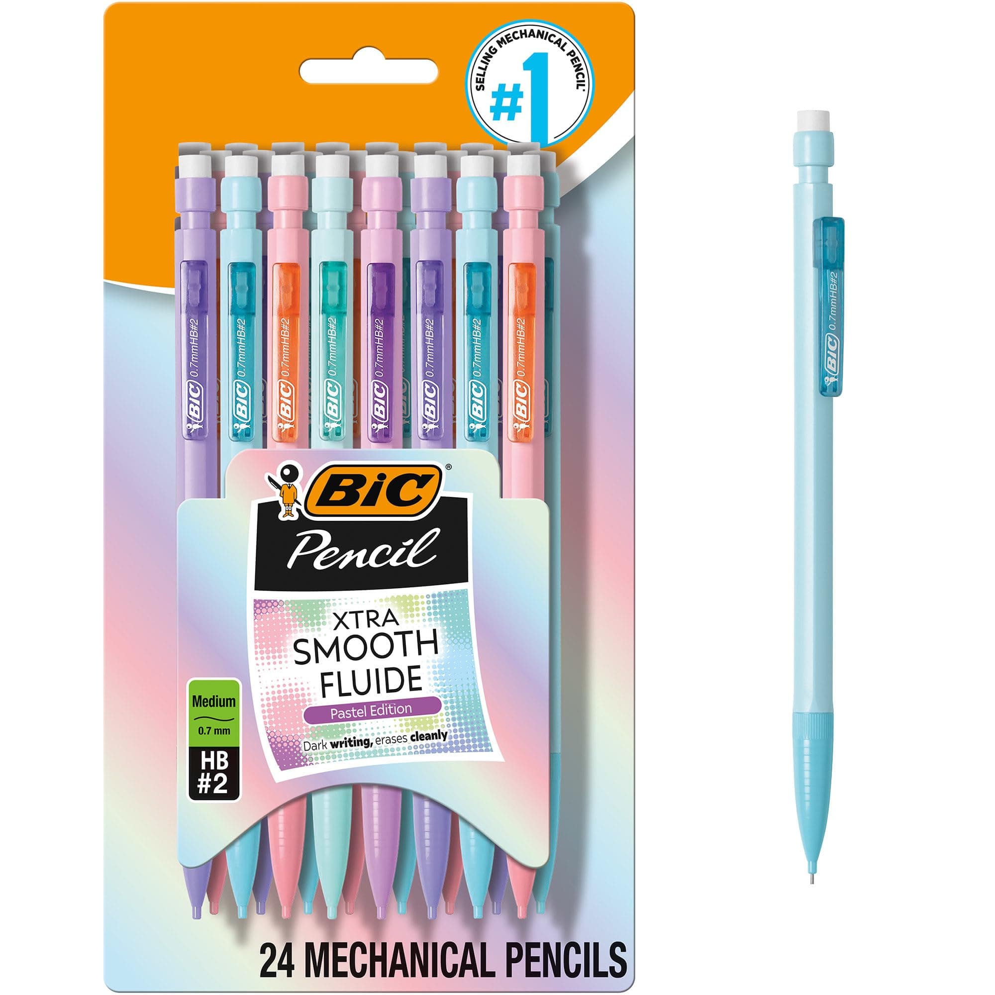 BIC Xtra Smooth Mechanical Pencil, Medium Point (0.7mm), Fun Pastel Color Pencils, Back to School, 24 Count