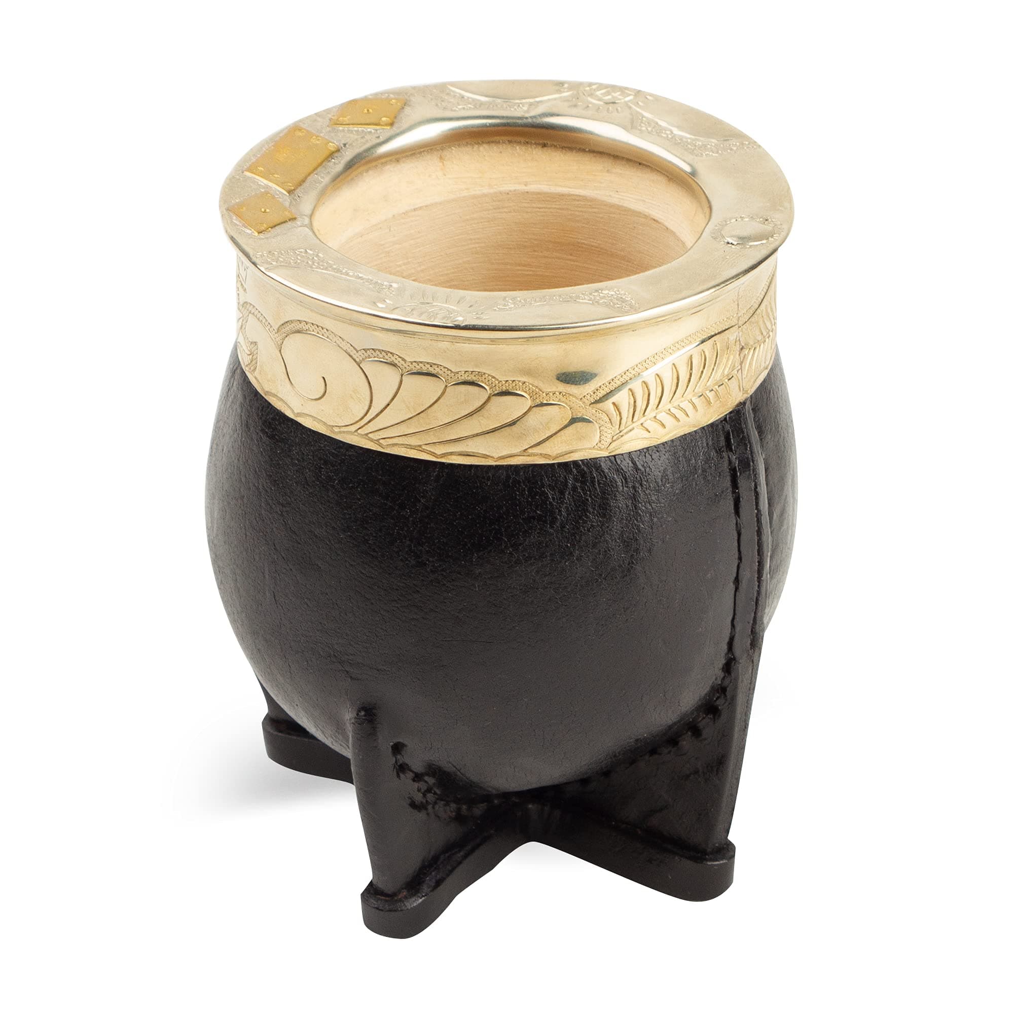 [Premium Yerba Mate Gourd Original Natural Calabash Teacup – Black Leather Wrapped Handmade in Uruguay - Mate Imperial